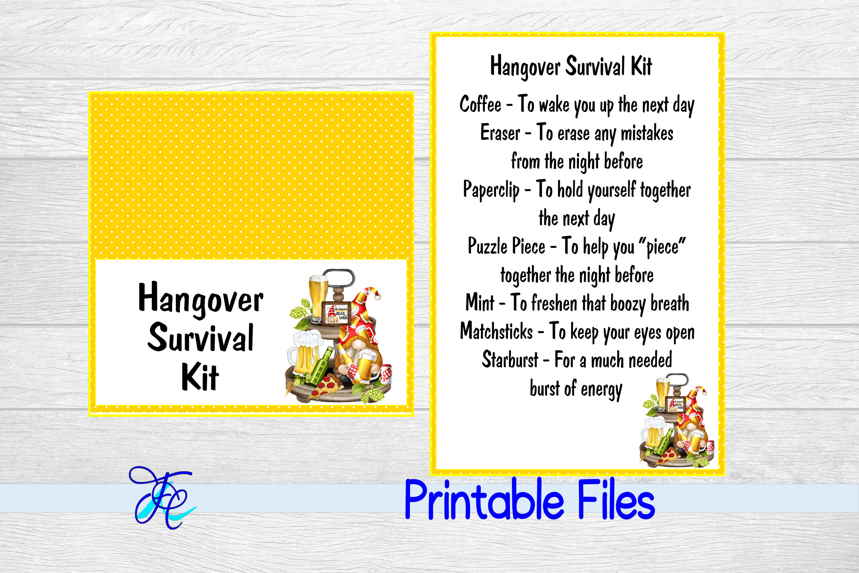 Handmade Supplies Digital Files & Templates Hangover Survival Kit