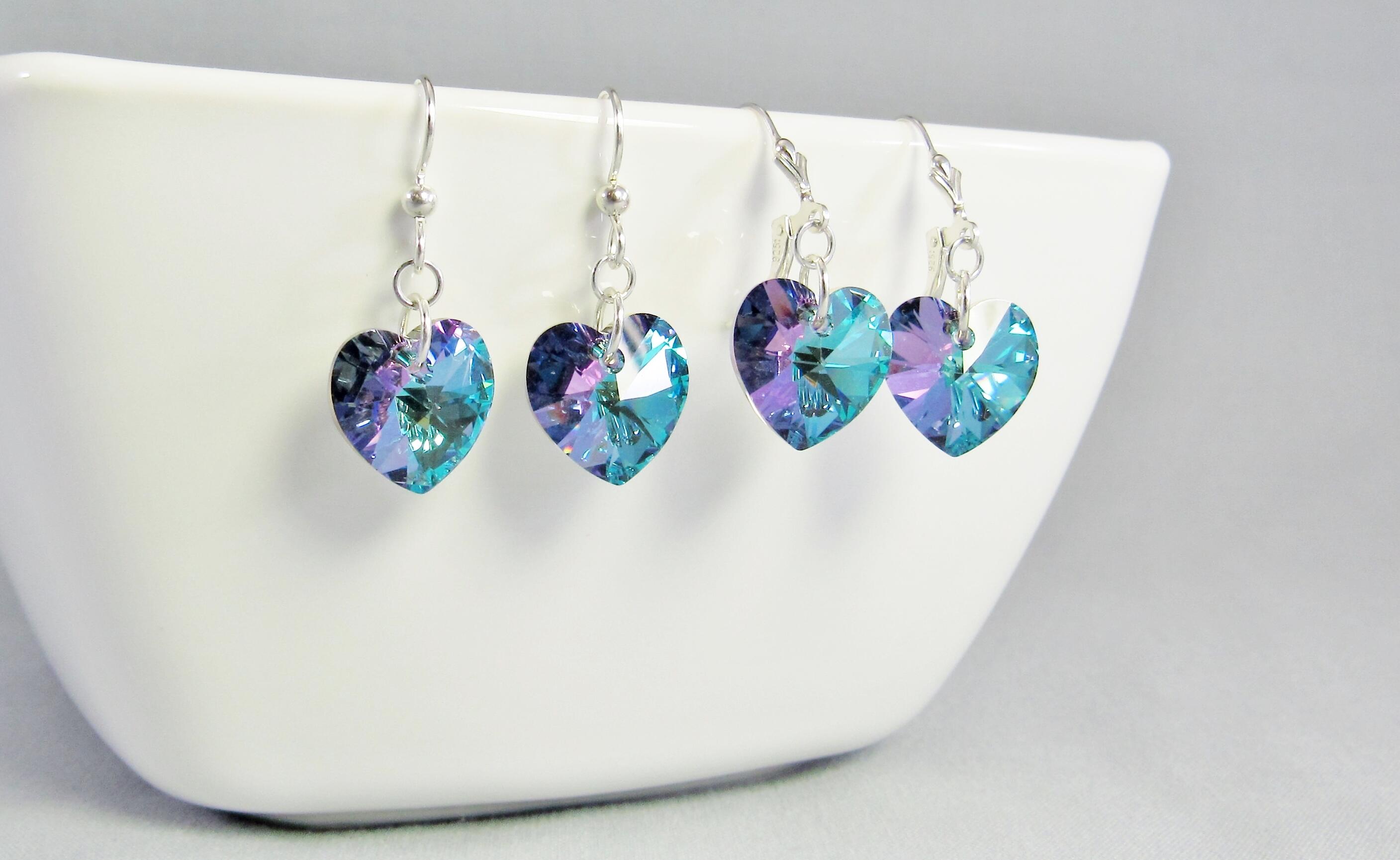 Flower Earrings with Swarovski(R) Crystal Turquoise-Color Sterling Silver Flower Earrings with Swarovski(R) Crystal Turquoise-Color Sterling Silver