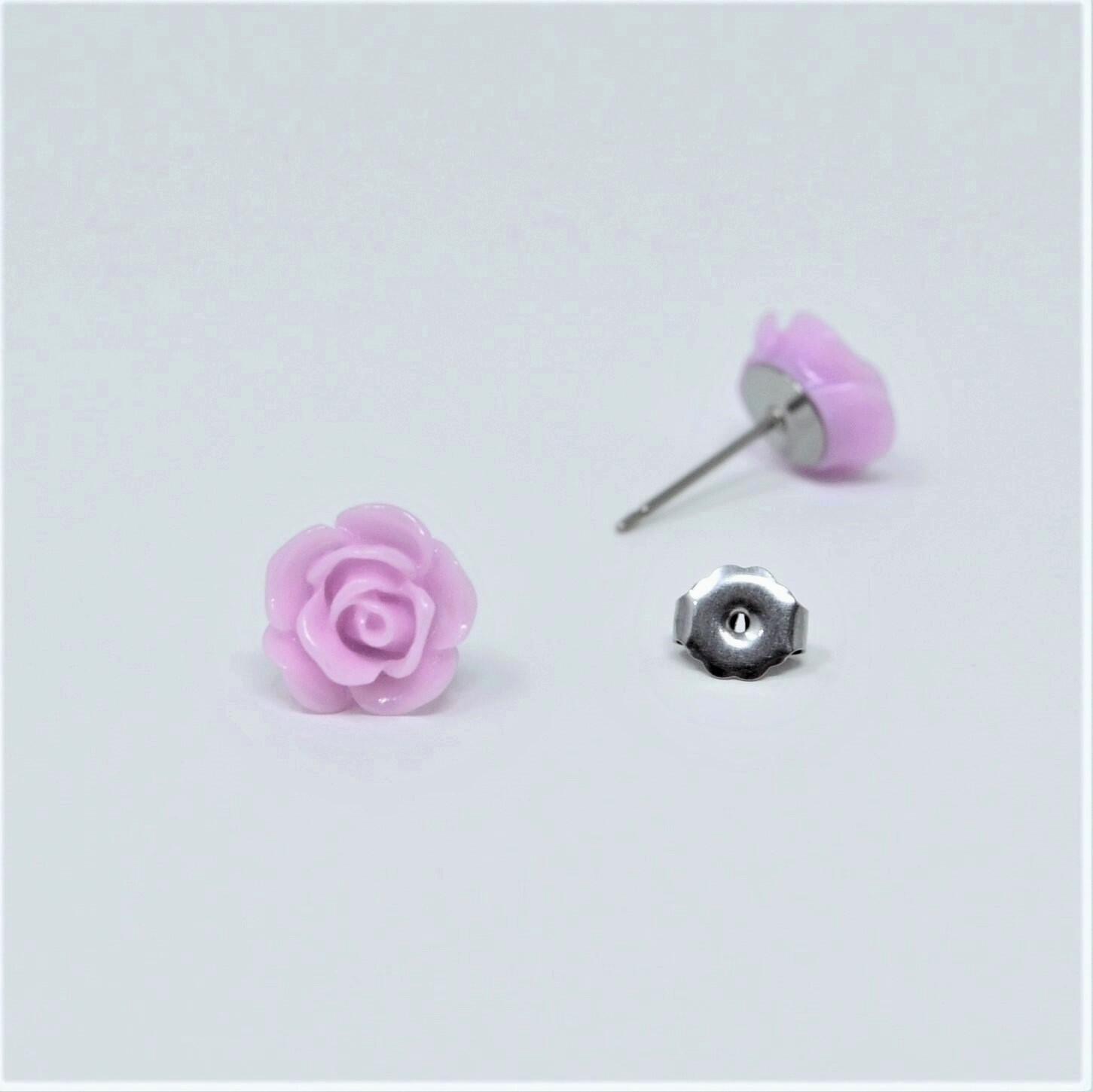 Flower Studs Sensitive Ears Perfect Pink Rose Earrings Hypoallergenic Studs Titanium Posts