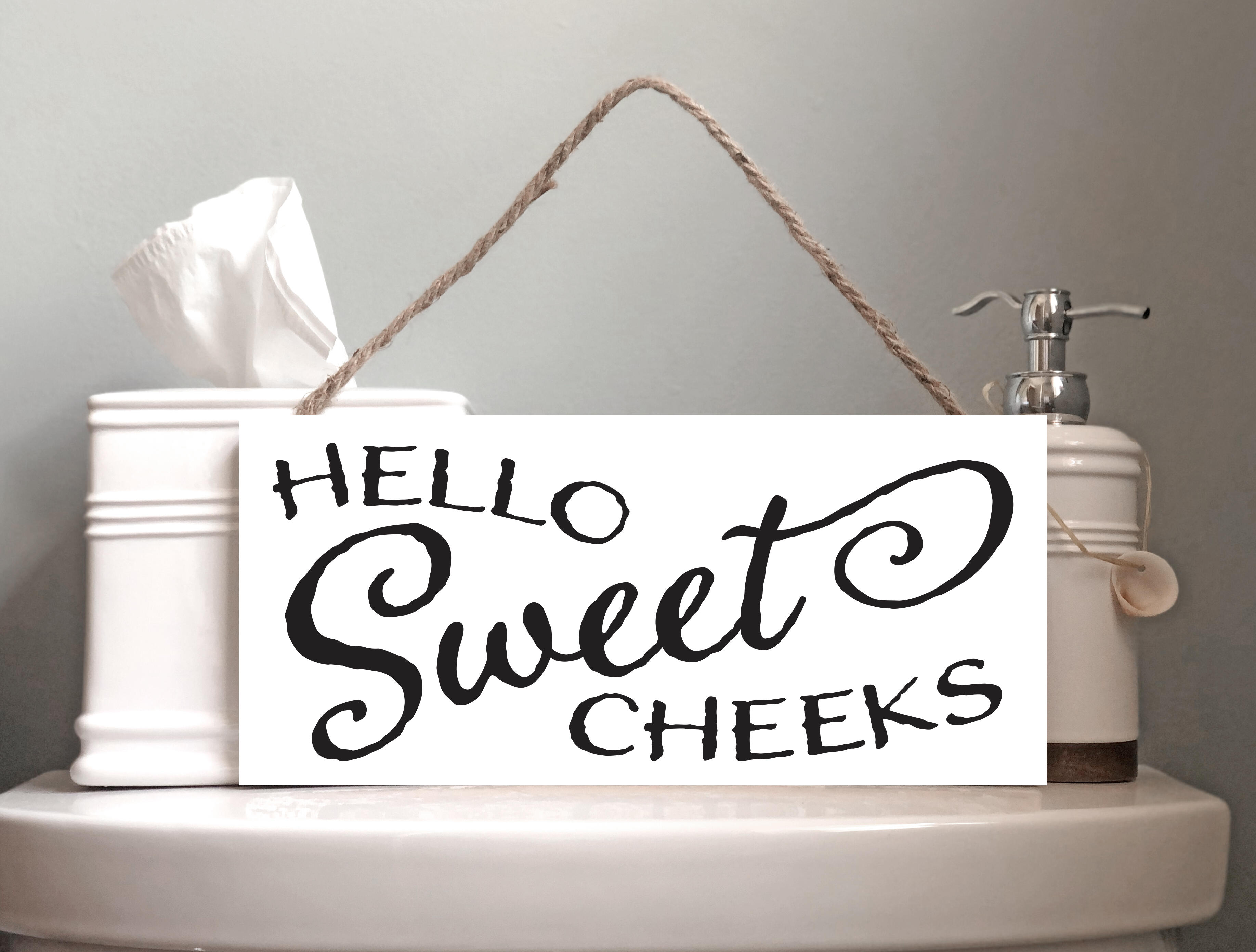 Hello Sweet Cheeks, Bathroom Hanging Sign, Bathroom Humor, potty talk