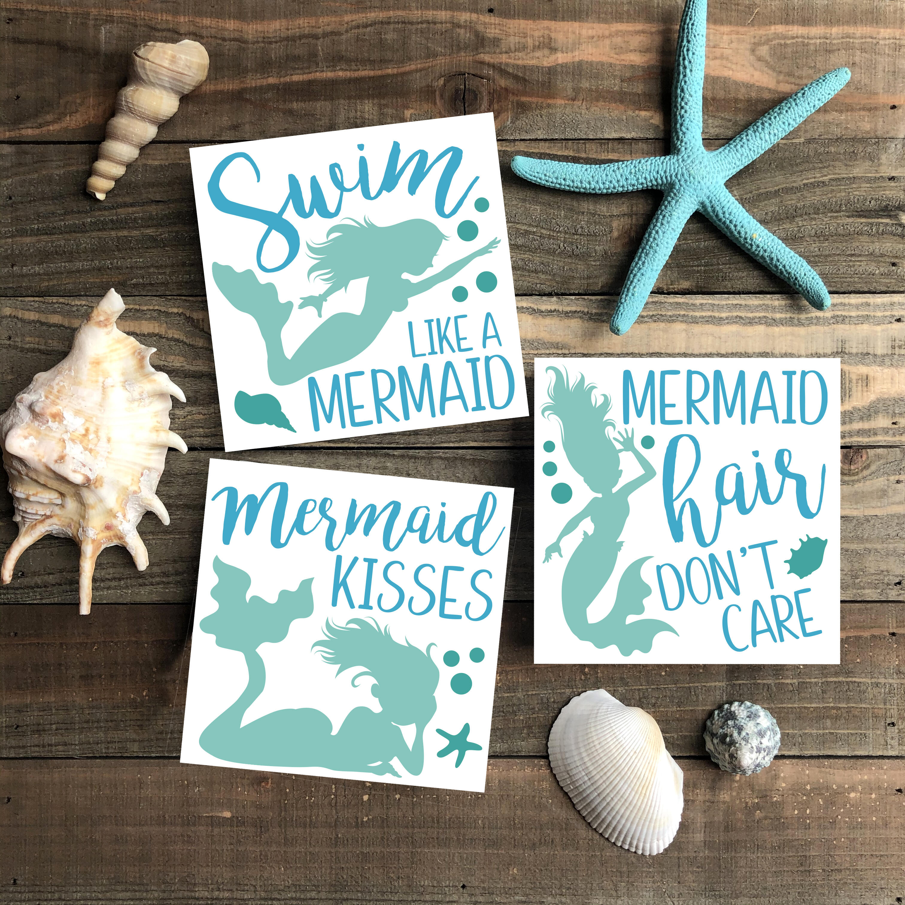 Mermaid Wood Sign Trio, Swim Like A Mermaid, Mermaid Hair Don't Care, Mermaid Kisses