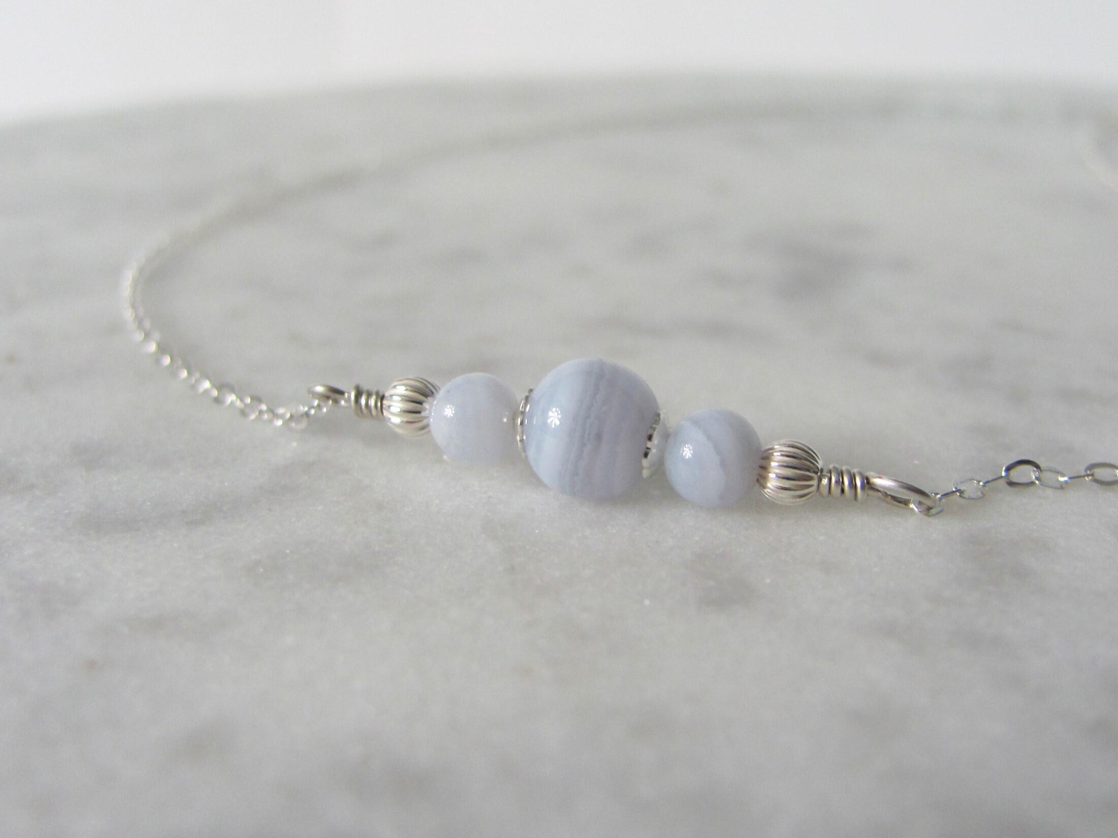 Blue Lace Agate Choker Necklace in Sterling Silver