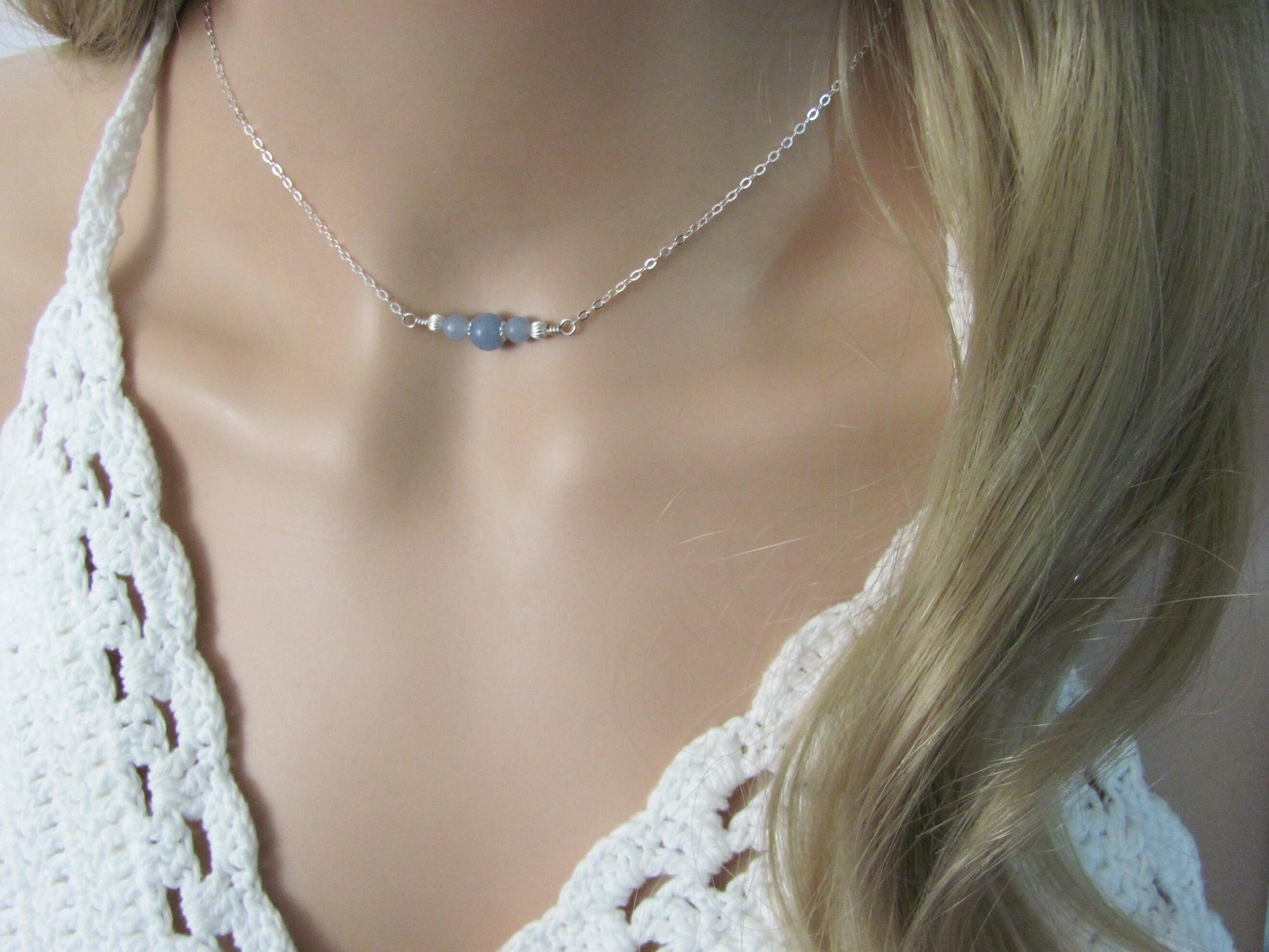 Angelite Necklace, Adjustable Gemstone Choker