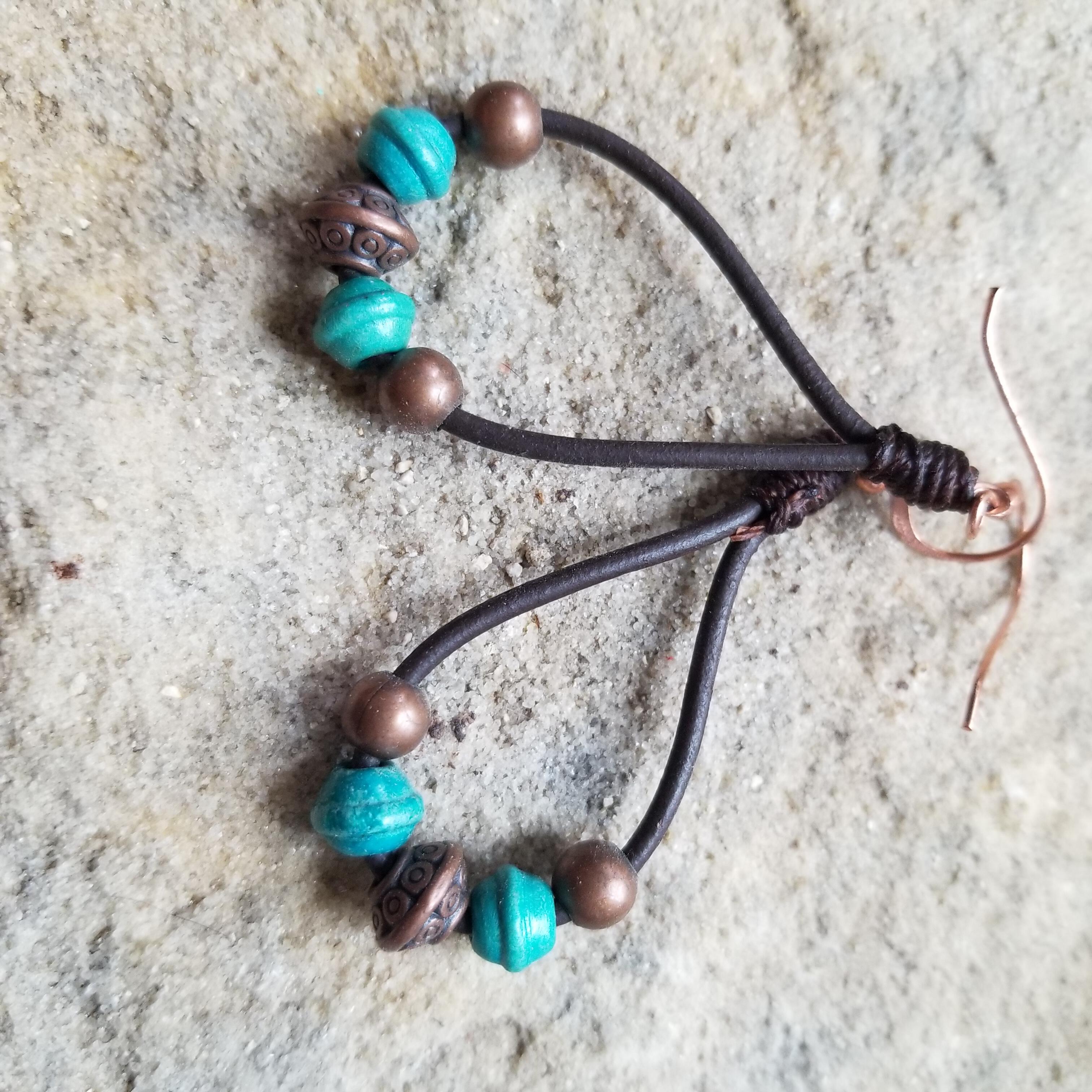 Leather and sales bead earrings