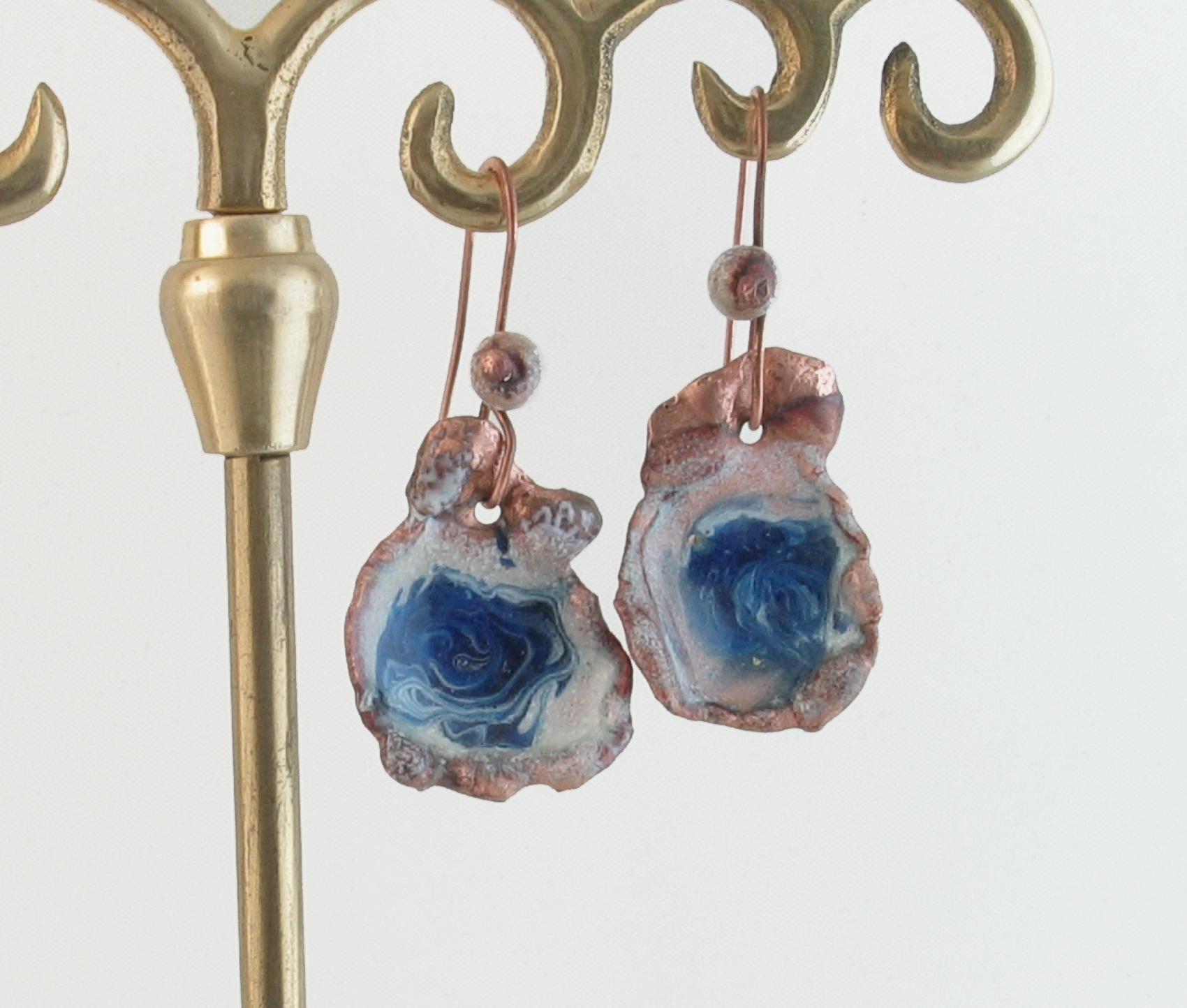 Blue Willow Copper Enamel Earrings