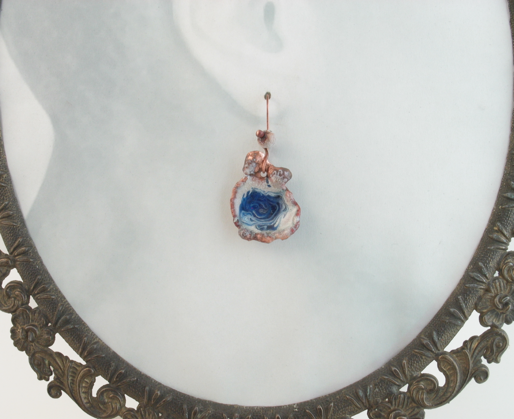 Handmade Royal Blue Enamel on Melted Copper Earrings