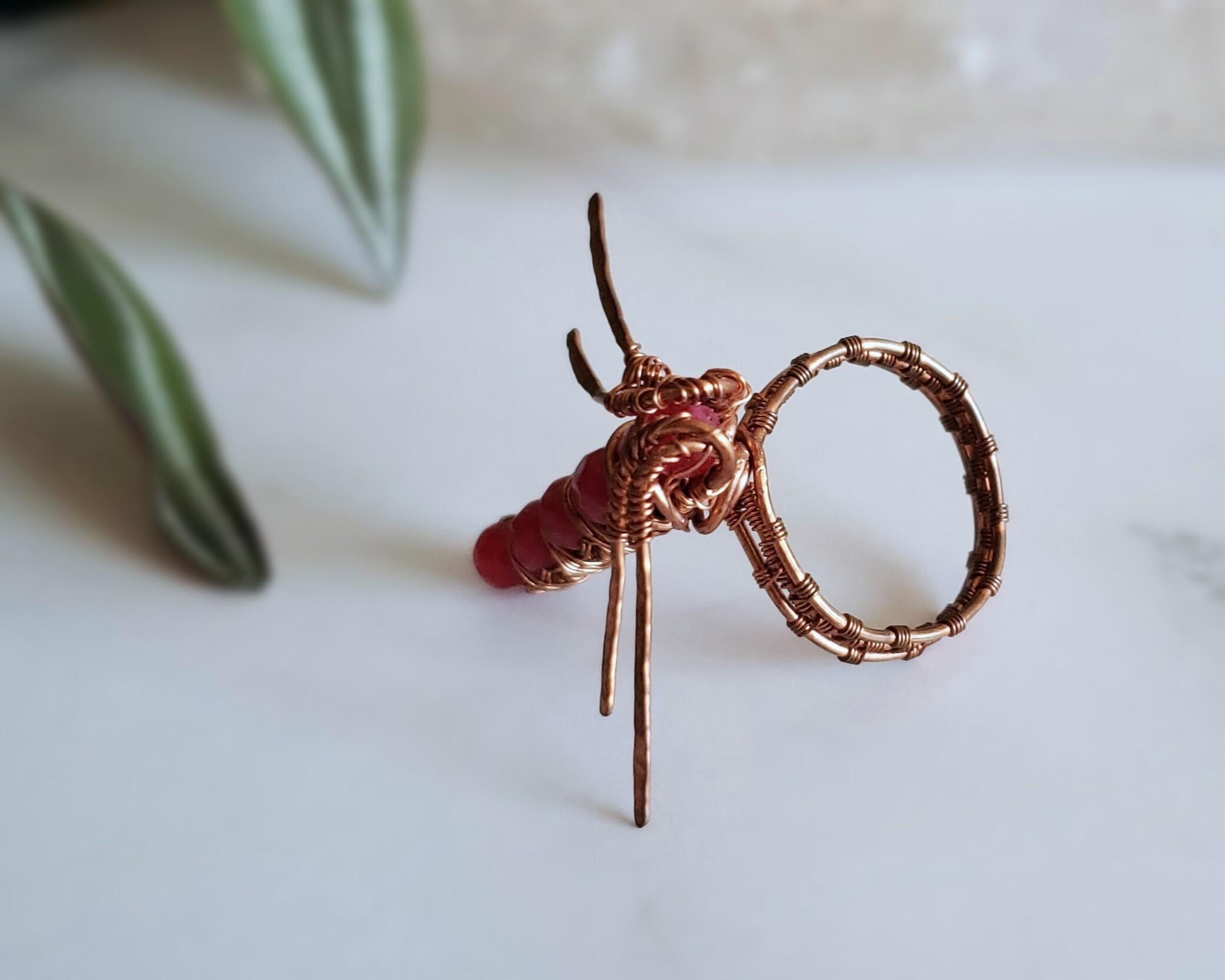 Ruby and Copper Dragonfly Ring