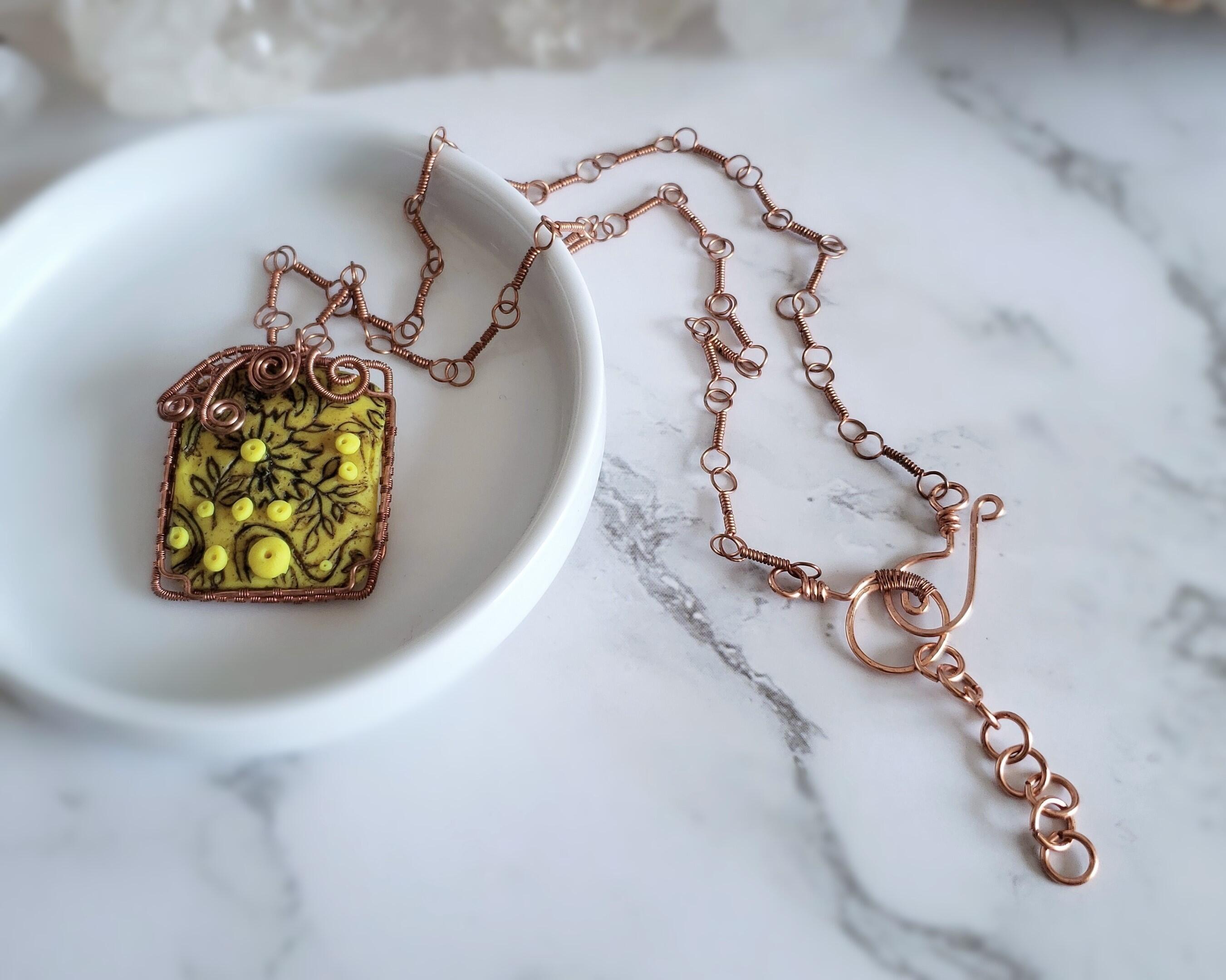 Floral Polymer Clay Copper Necklace