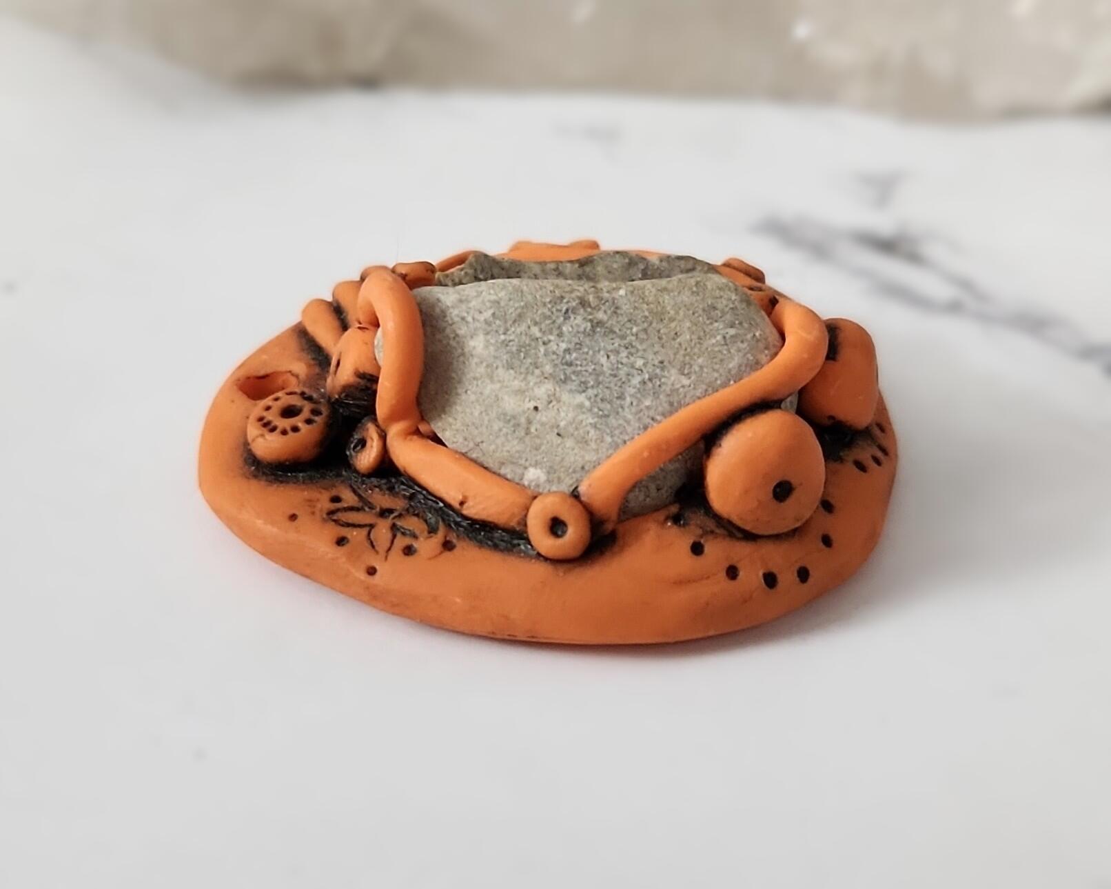 Split Basalt and Orange Polymer Clay Pendant