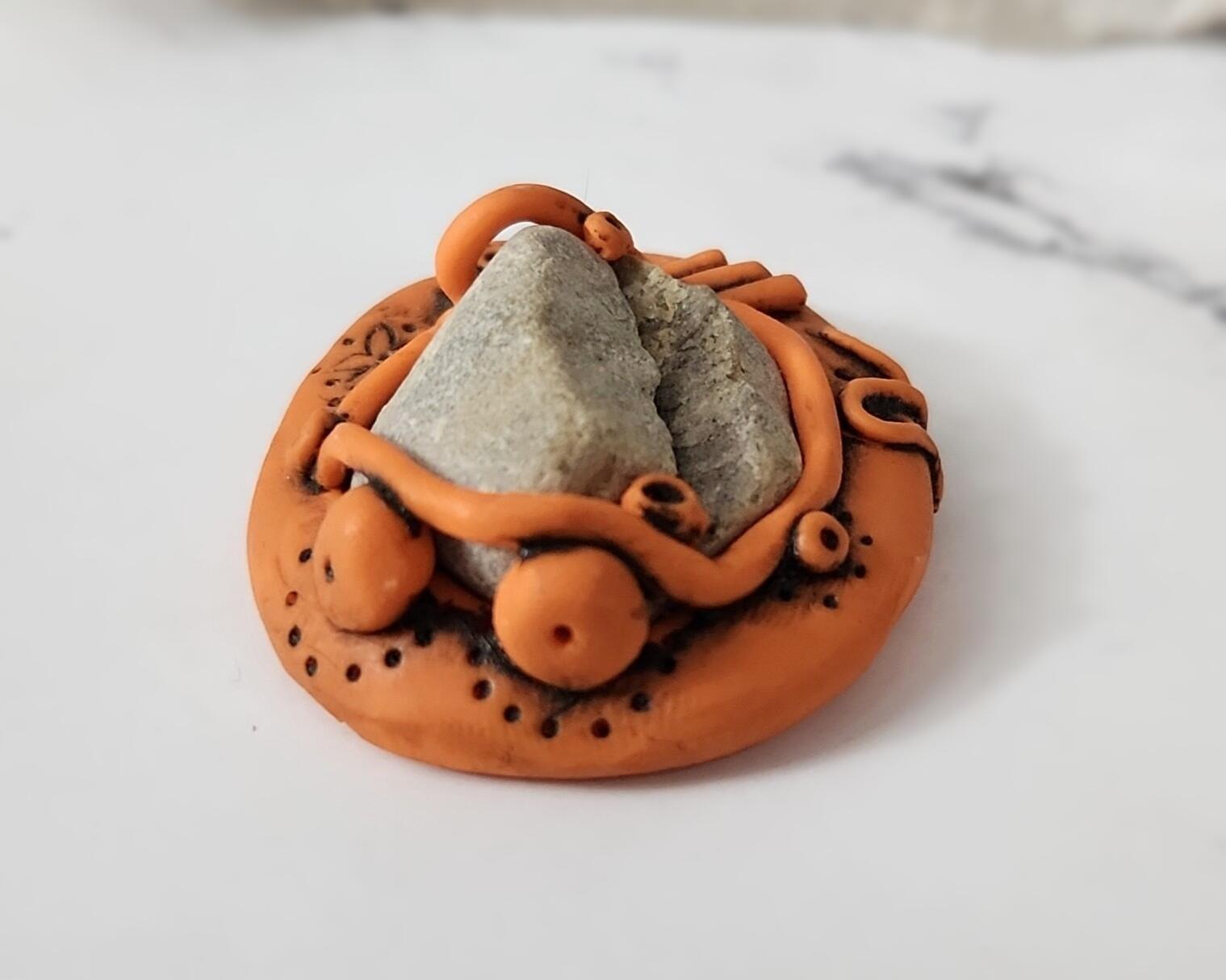 Split Basalt and Orange Polymer Clay Pendant