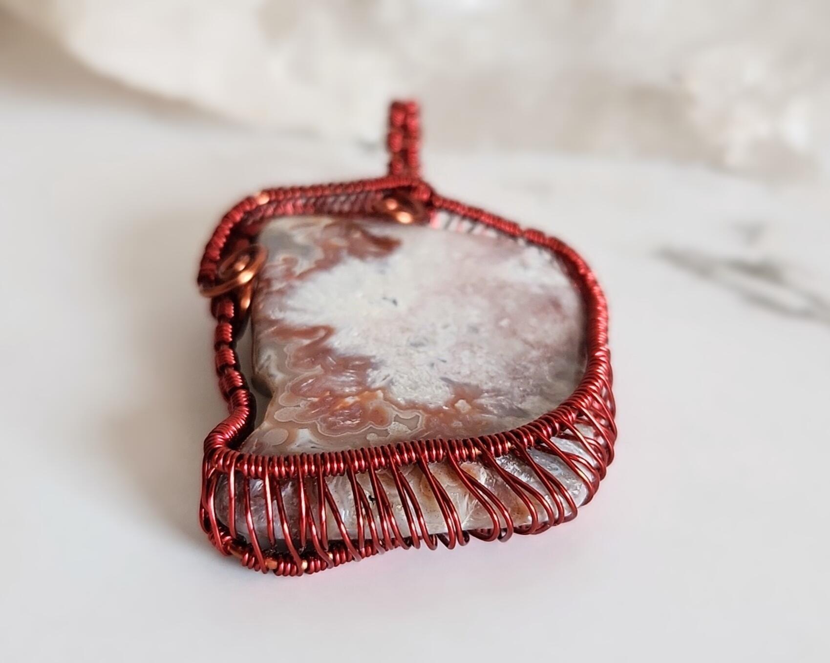 Mexican Crazy Lace Agate Copper Wire Wrapped Reversible Pendant