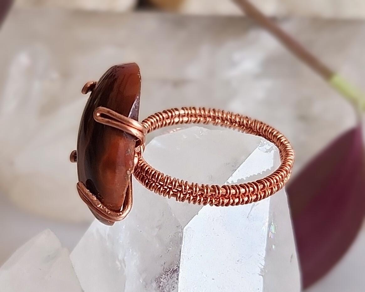 Great Lakes Agate Copper Wire Wrapped Ring