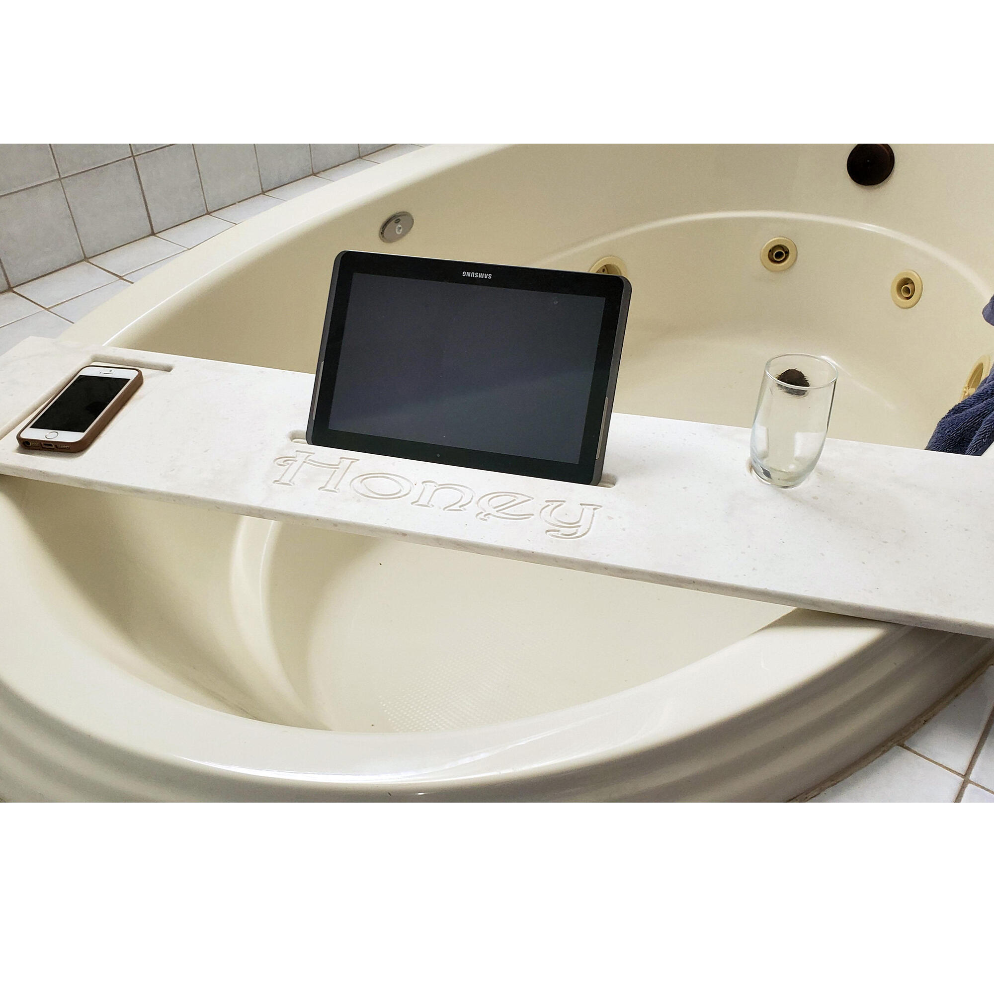 X-large 46-50 X 8 Bath Tub Tray Custom Made to Order Corian Caddy Tablet  Cell Phone iPad Candles Relax Mom Garden Jacuzzi Hot Spa 112-33 