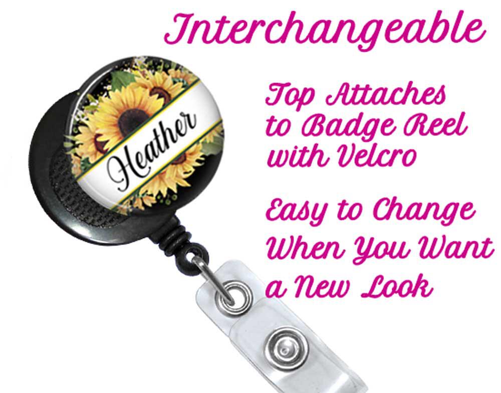 Pink and Black Floral Badge Reel For a Teacher - Director Manager