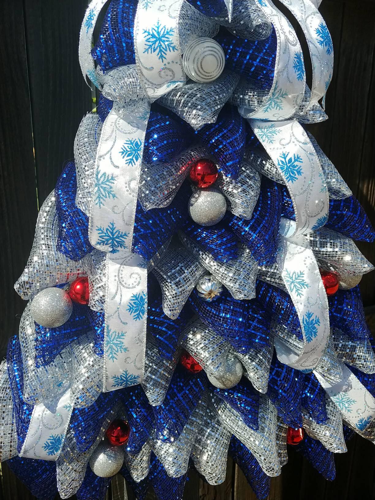 Blue and silver Christmas wreath. Christmas Wreath for front shops door.