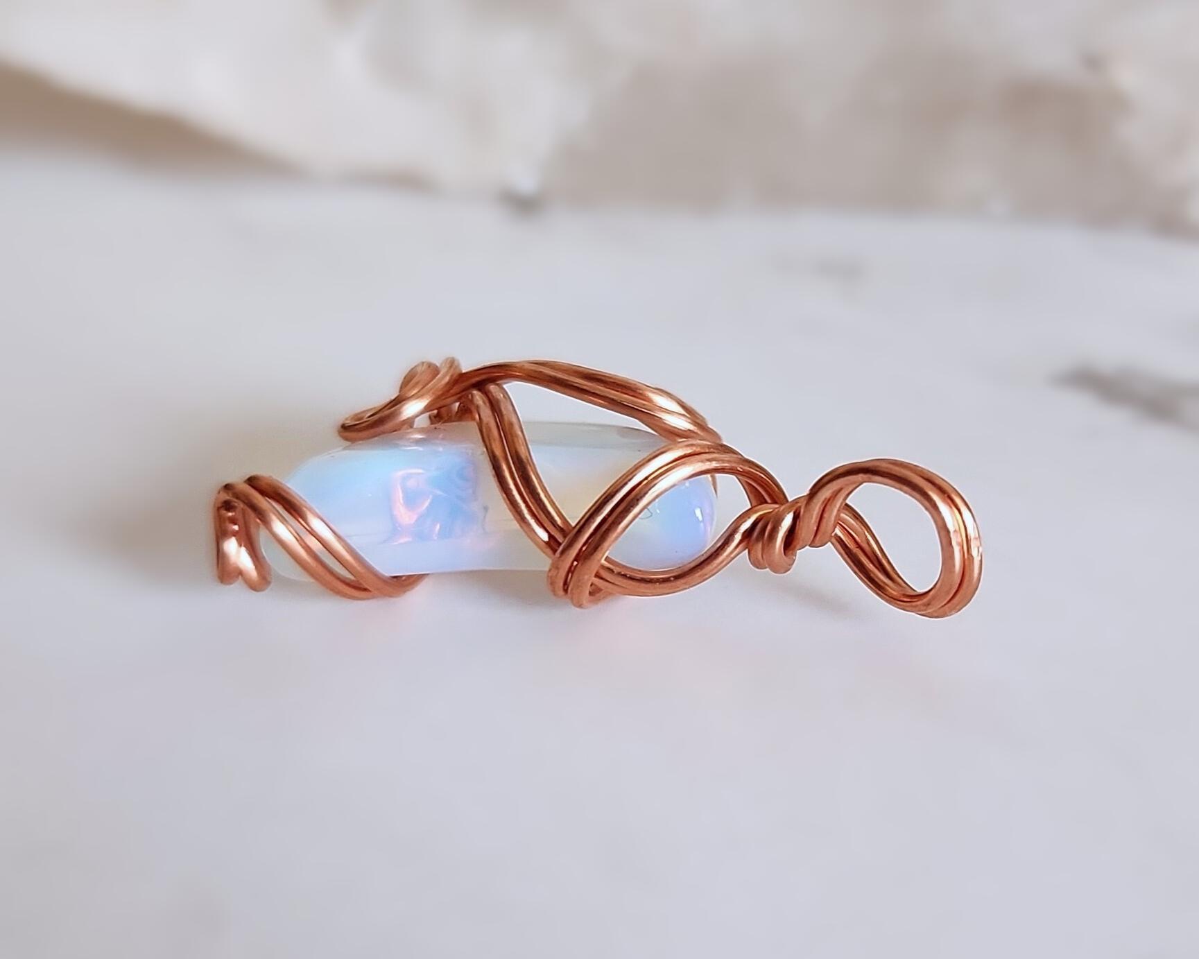 Copper Wire Wrapped Opalite Moon Charm