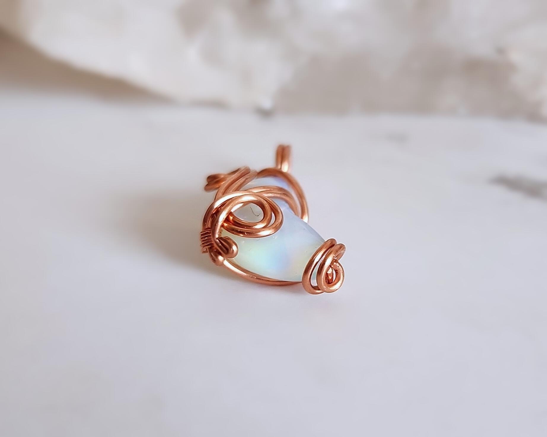 Copper Wire Wrapped Opalite Moon Charm