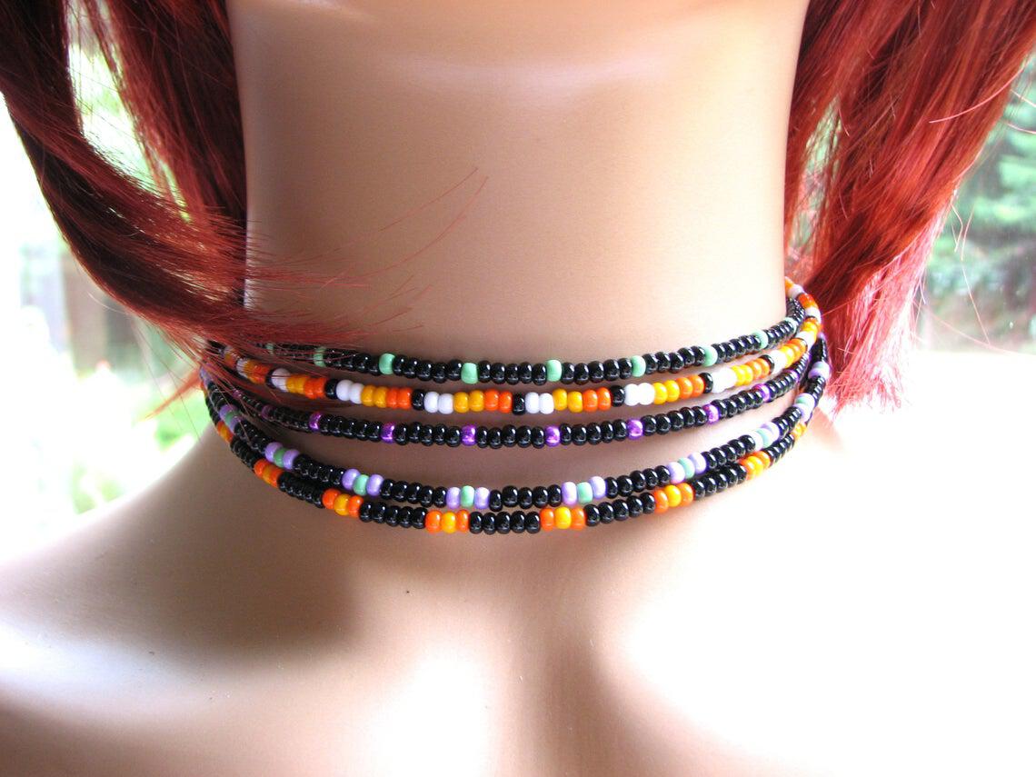 Seed bead choker necklaces