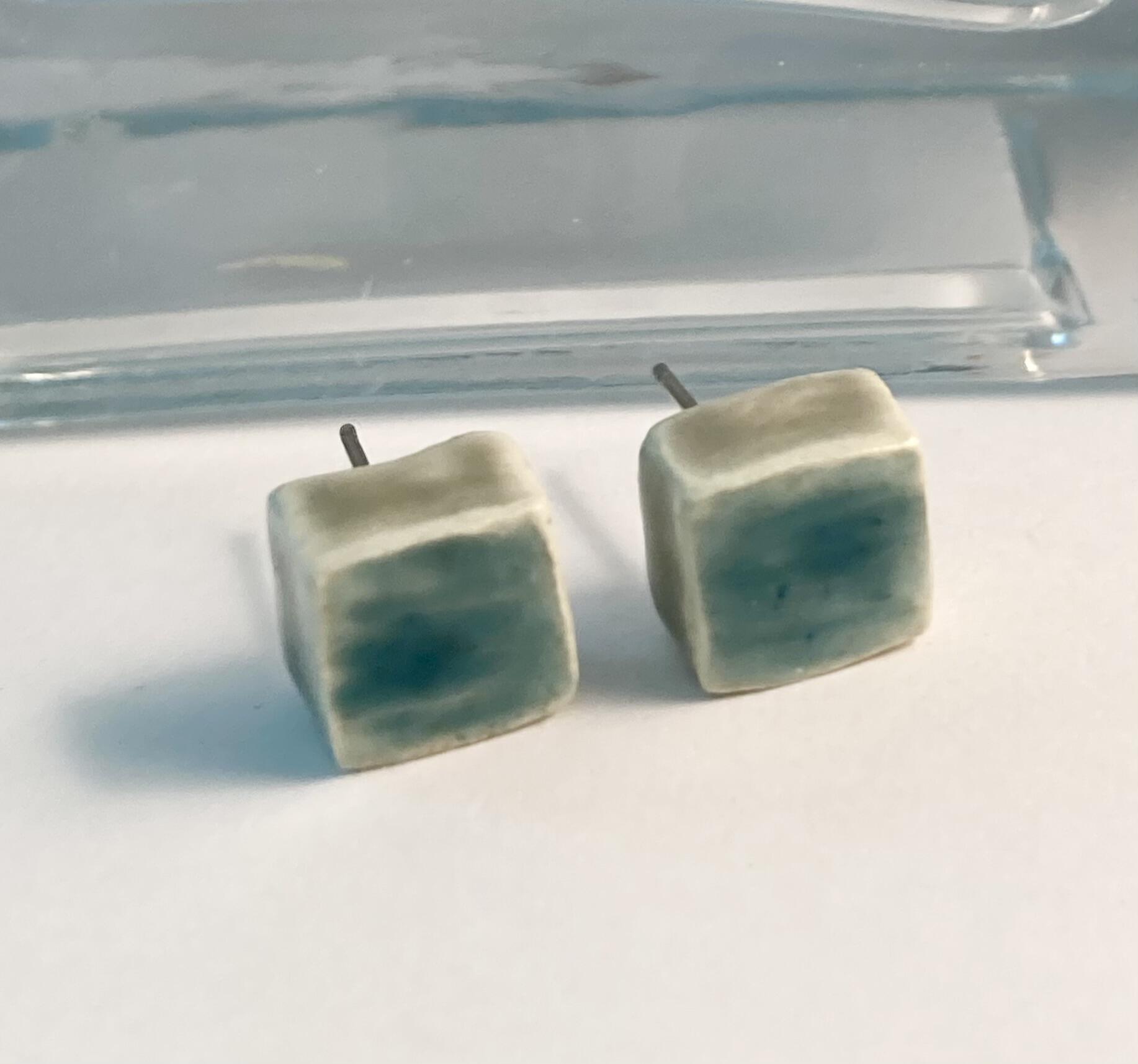 Jewelry Earrings Stud Earrings Ceramic Stud Square Earrings Turquoise Glaze