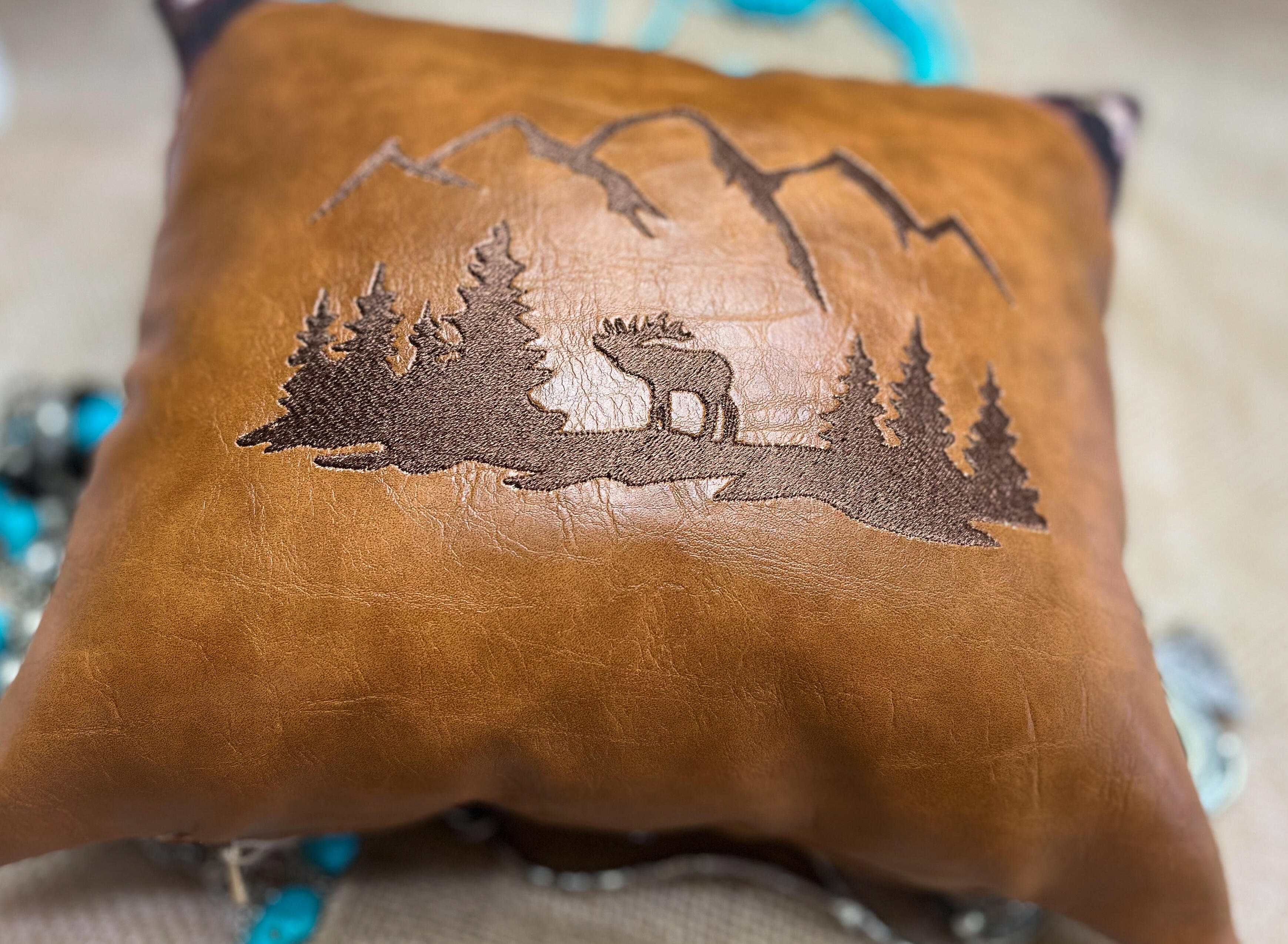 Home Living Home Decor Moose pillow Cabin throw pillows cabin lodge decorations RV decorations faux leather pillow