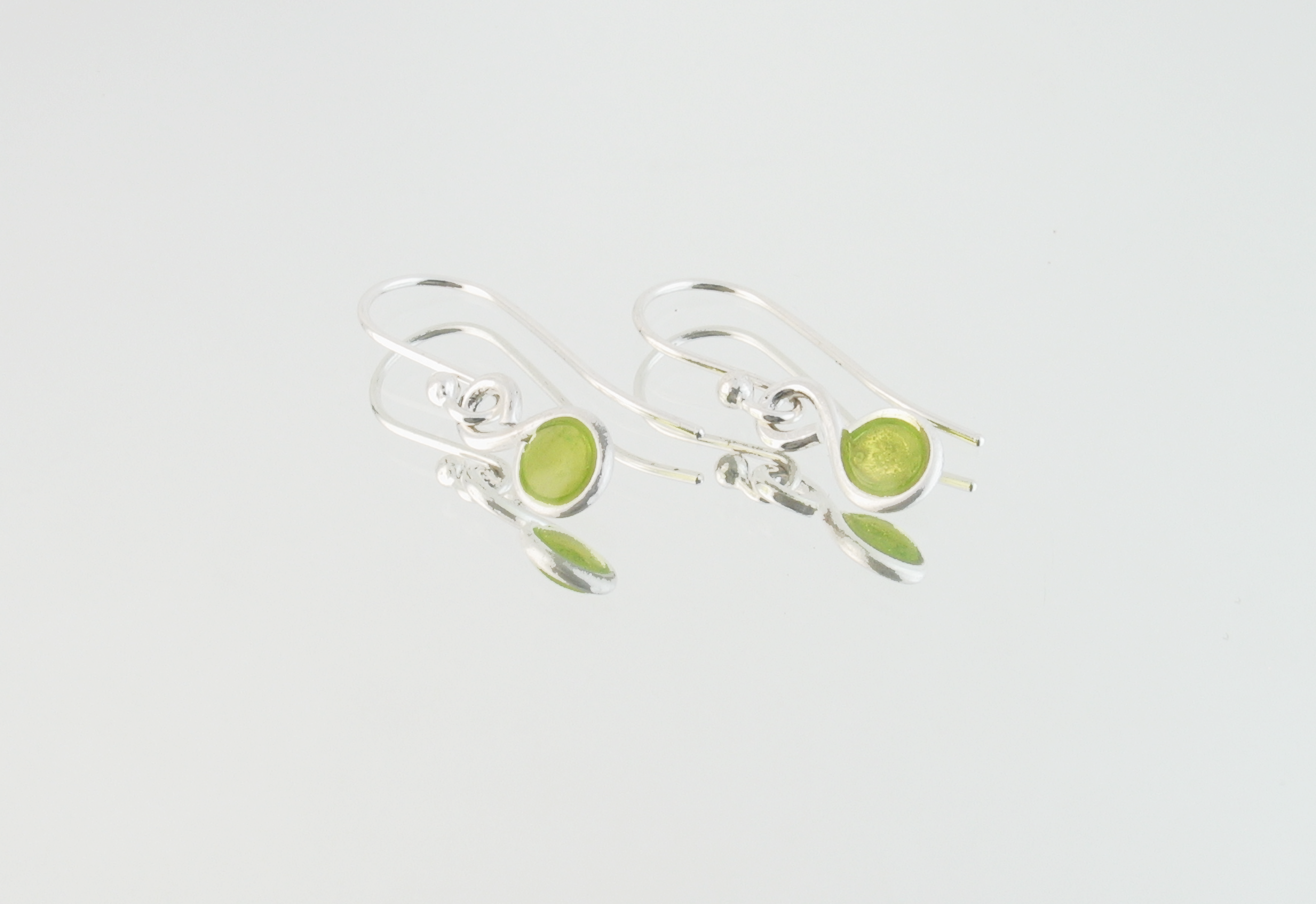 Tiny Chartreuse Fine Silver Earrings