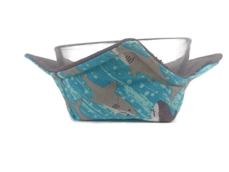 Products Microwavable Cotton Soup Bowl Cozy Grey Shark quilted