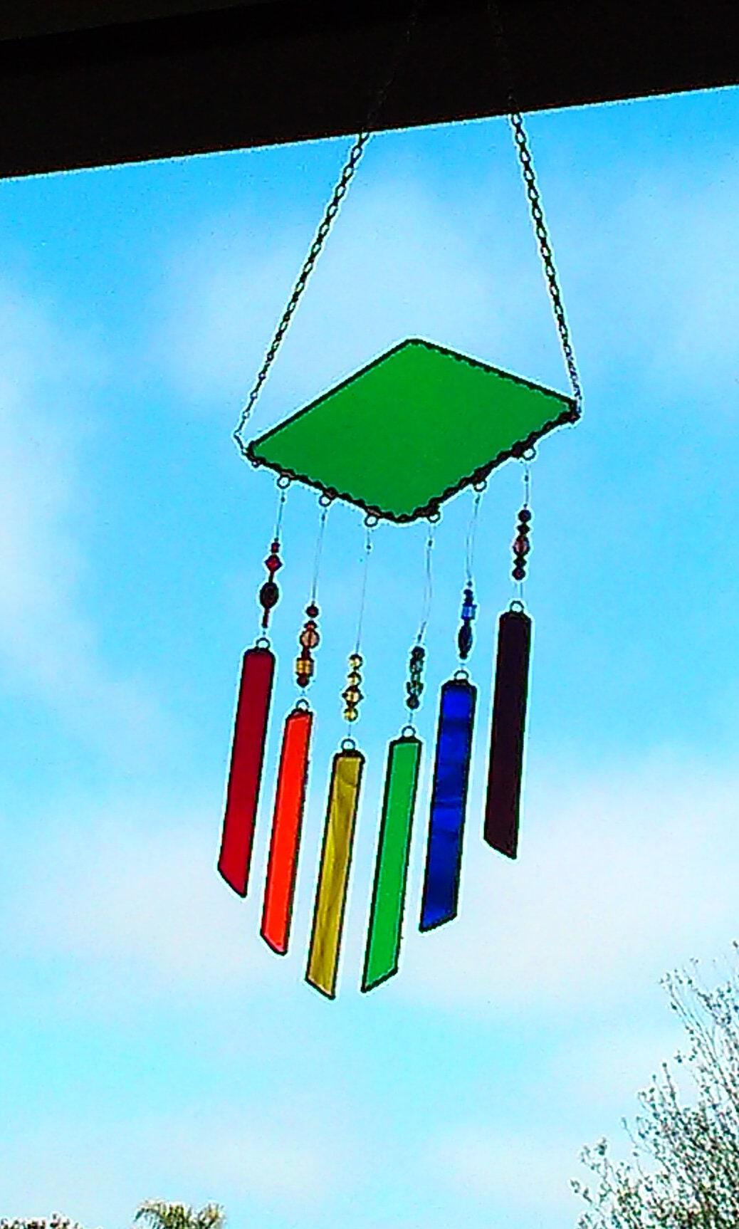 Wind Chimes Suncatcher Rainbow of Colors Stained Glass Wind Chimes with Choice of Colors and Decorative Glass shops Beads