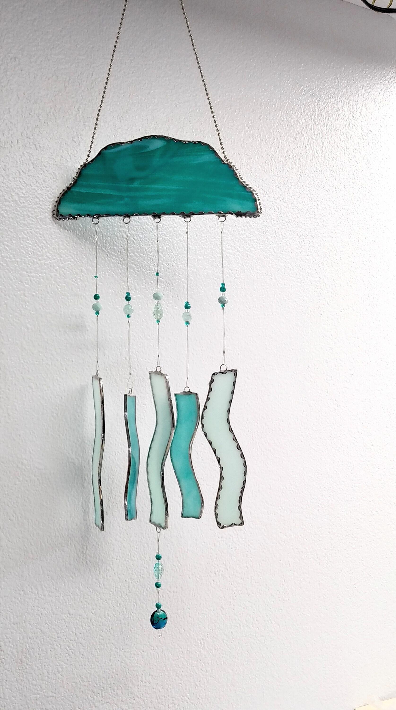 Obsidian Wind Chime with 2024 Crystal Sun Catcher, Magic Potion Bottle & Valerian Copper Fairy in your choice of bottle color: blue, red or green