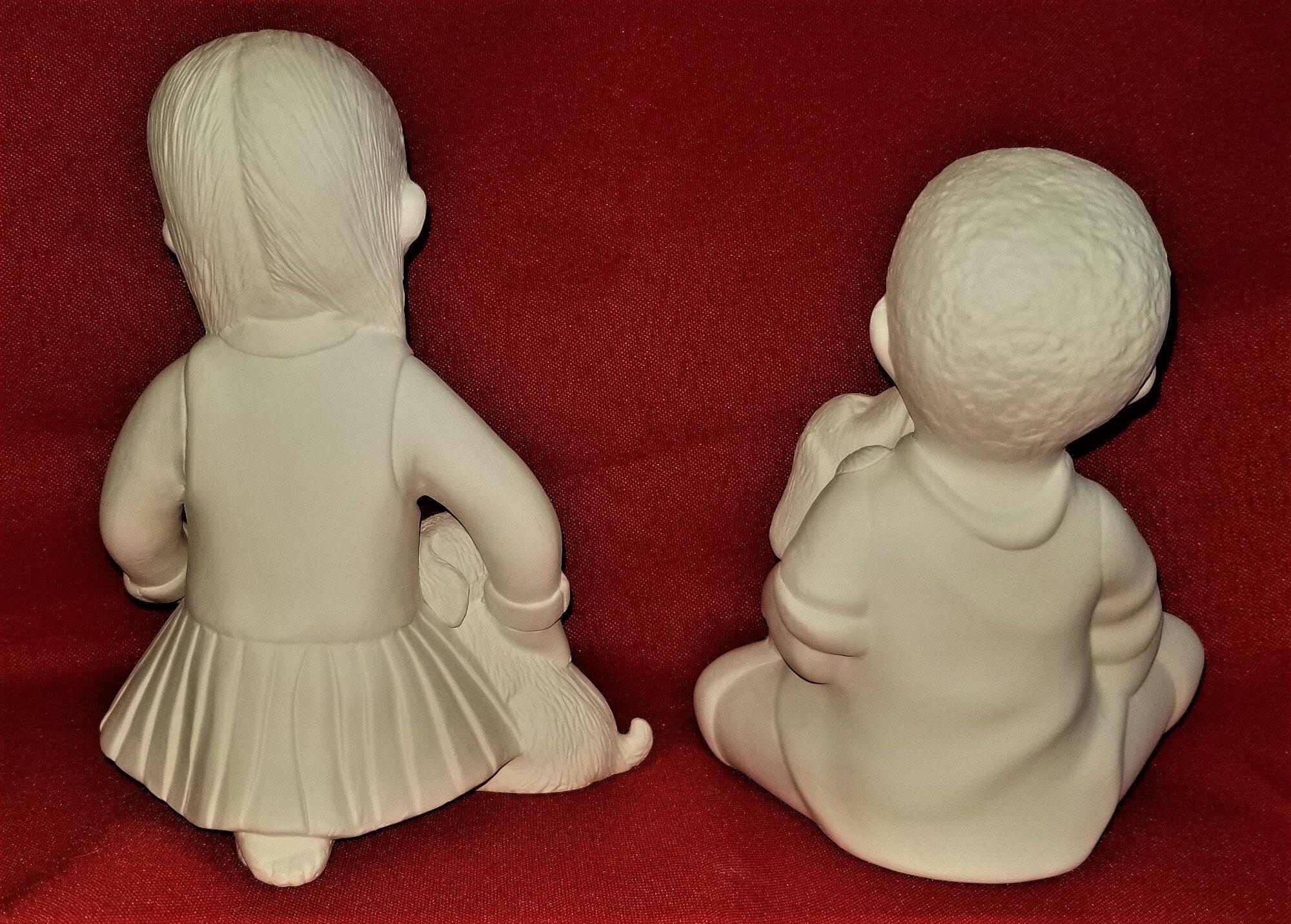 Ceramic Boy and Girl Figurines.ready-to-paint Unpainted Figurines