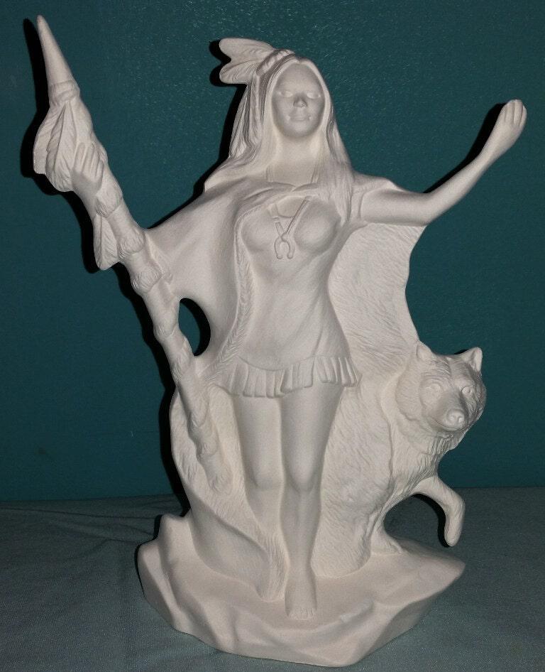 Ceramic Bisque Native American Woman with a Wolf Ready to Paint U-Paint buy Unpainted DIY