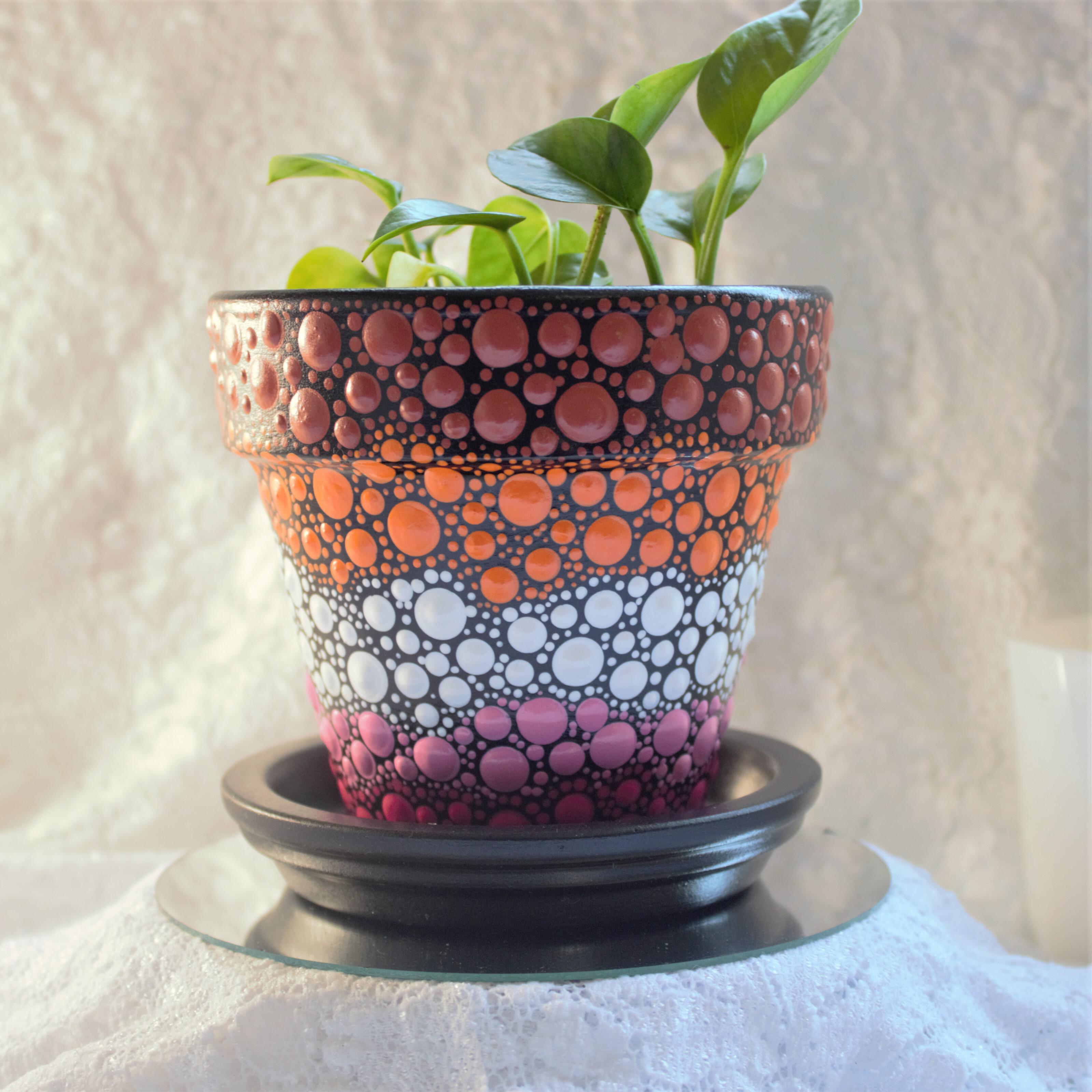 6 inch Handpainted Flower Pot Gift for Women | Pink fashion Indoor Planter with Drainage | Terracotta Clay Pot for Home and Garden Décor