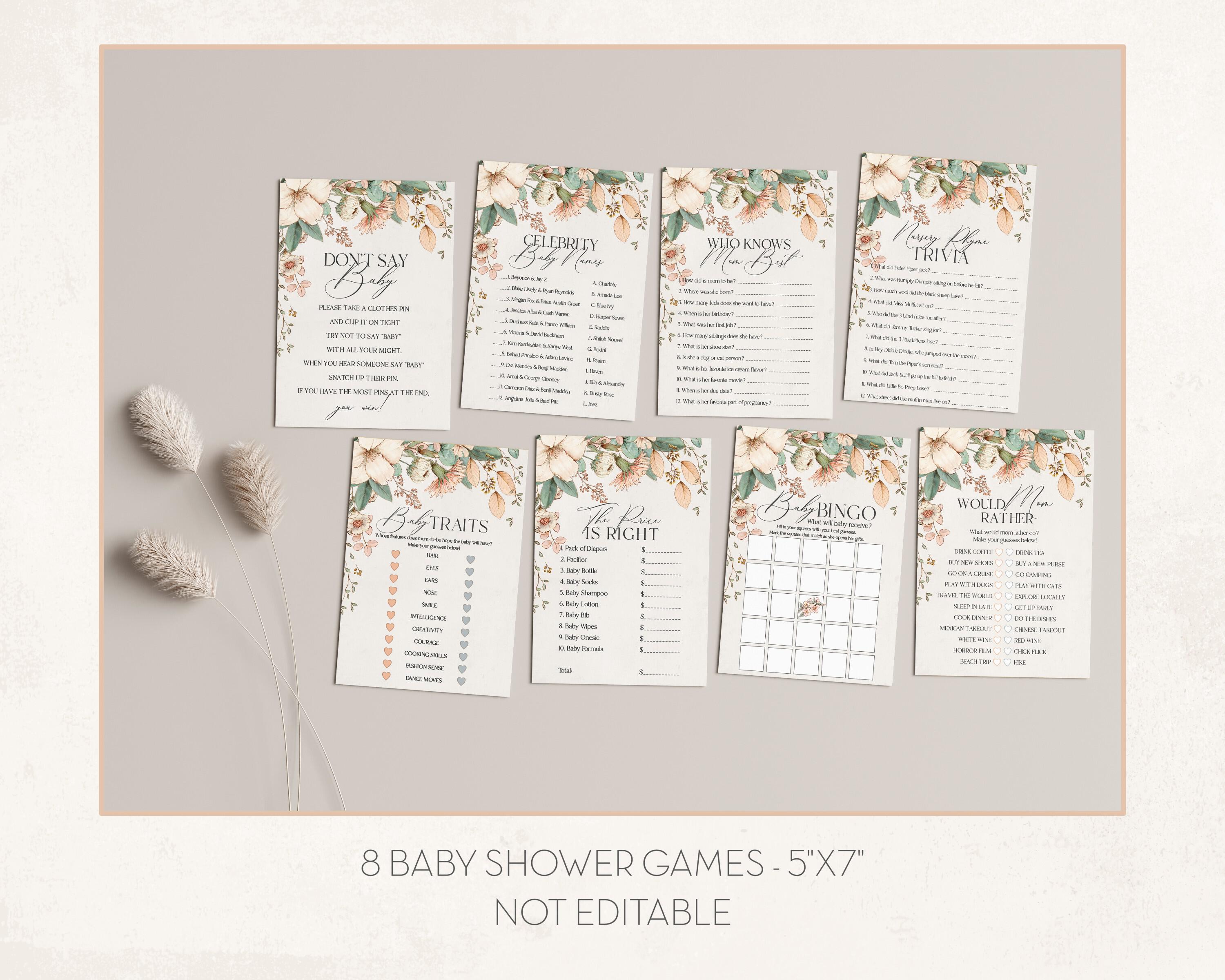 Boho Baby Shower games Don't Say Baby printable