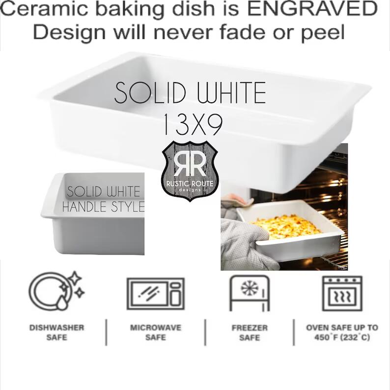 Recipe Baking Dish 8x8 Custom Ceramic Casserole Pan OVEN SAFE 