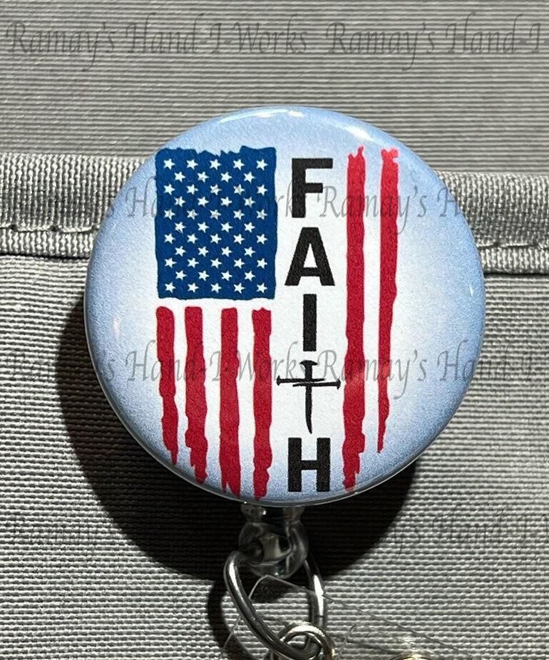 Christian, Faith, US Flag Badge Reel & Lanyard Badge Holder