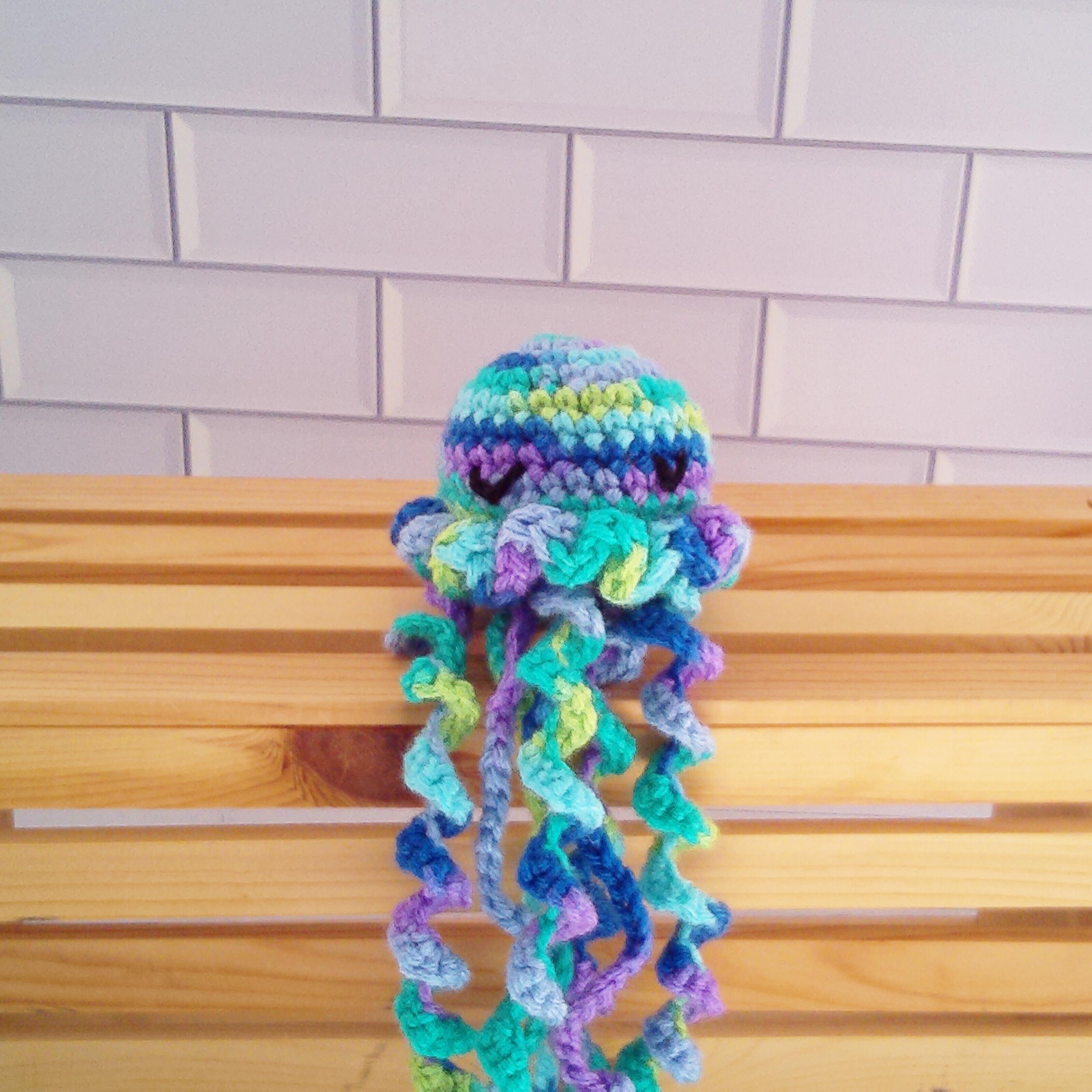 Closeup of crochet jellyfish