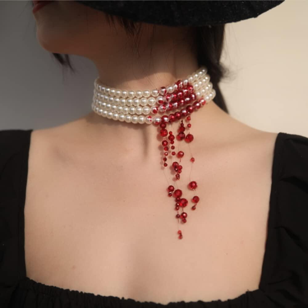 Halloween bloody necklace / Birthday party gift / Pearl necklace