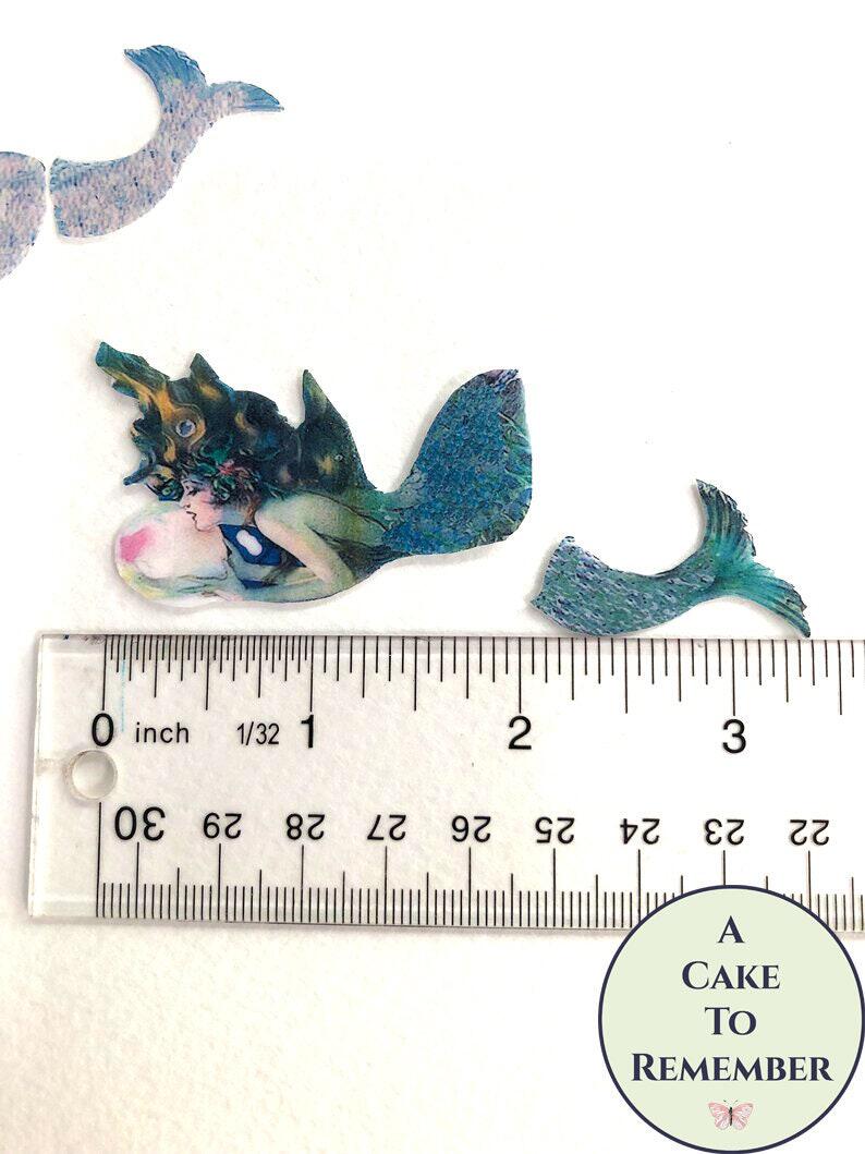 Products :: 12 mermaid cupcake toppers, printed on edible wafer card to  stand up. Perfect for mermaid birthday party decor or under the sea party.
