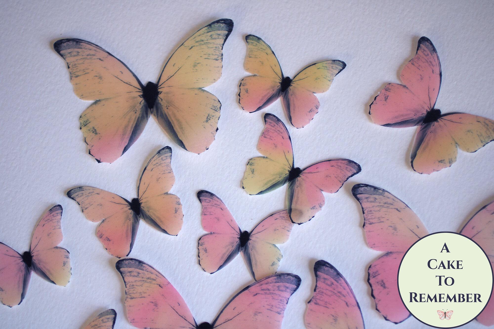 Products Peachy pink orange watercolor edible butterflies, 12 wafer