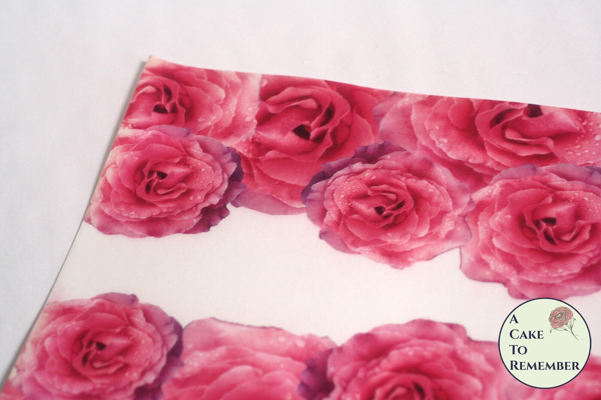 Products :: Pink roses wafer paper cake floral border wrap for cake  decorating. Edible paper to wrap a cake tier covered with buttercream or  fondant