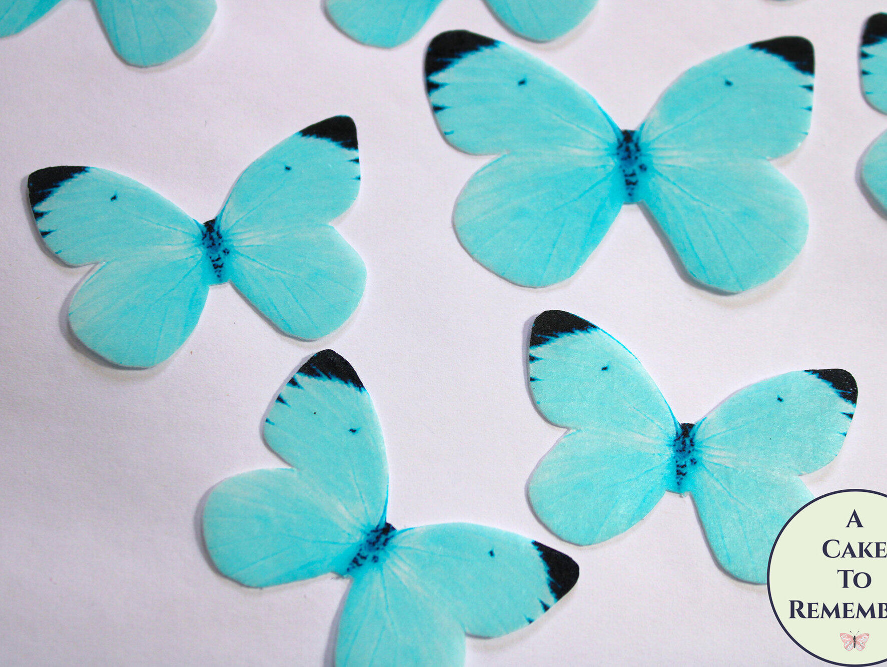 Products 18 sky blue cake topper edible butterflies, wafer paper butterflies in 3 sizes