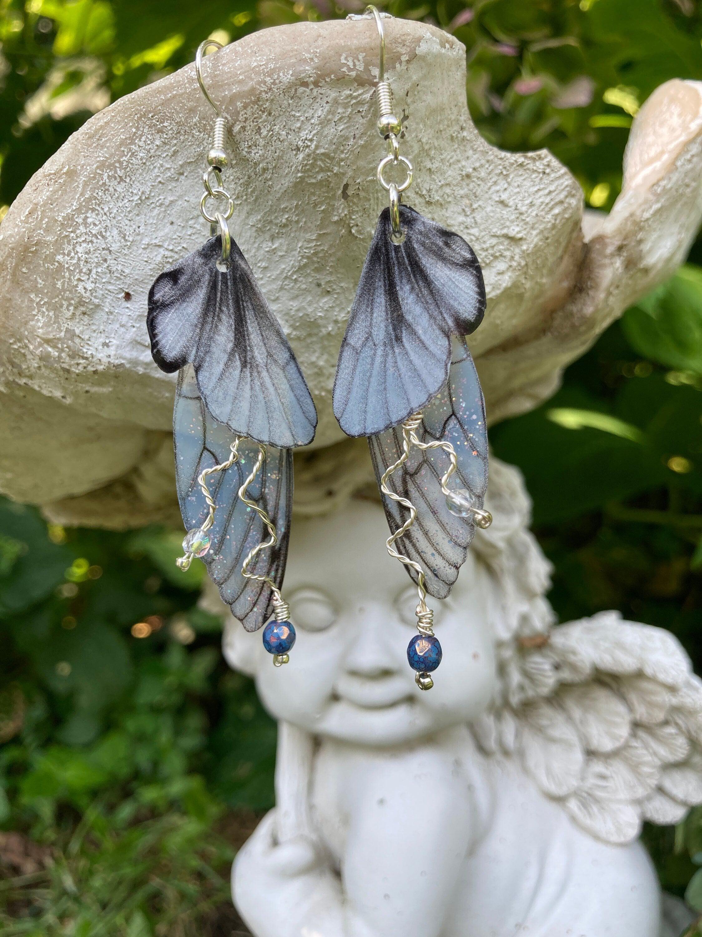 Angel wings: Gold Earrings, sterling silver wire wrapped wire jewelry