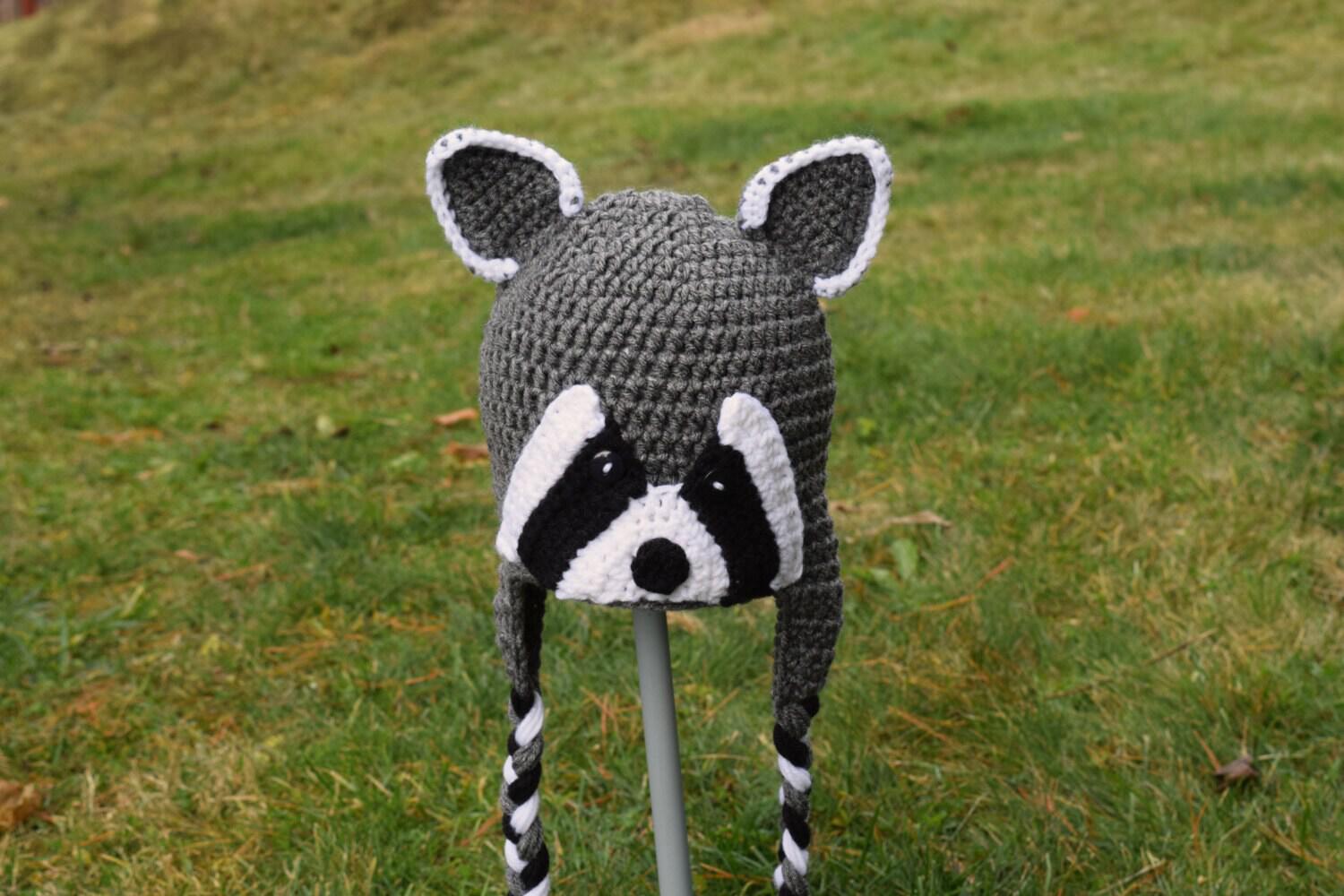 Raccoon Hat, Animal Hat, Crochet Beanie, Winter Hat, Halloween Costume, Children's Gift, Boys, Girls, Men, Women, Clothing, Racoon top Hat