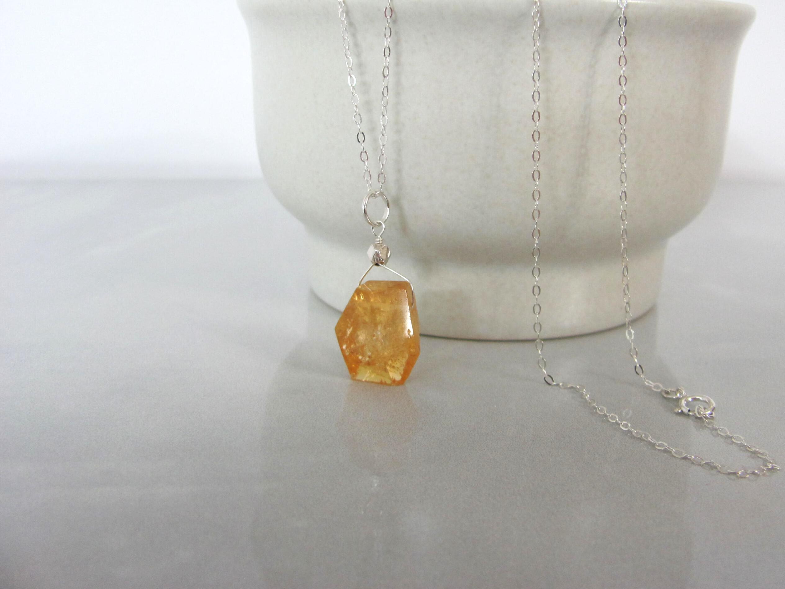 Raw Citrine Crystal Necklace in Sterling Silver