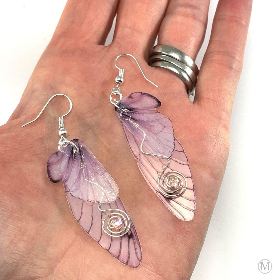 Translucent Pink Fairy Wing Earrings, Butterfly earrings