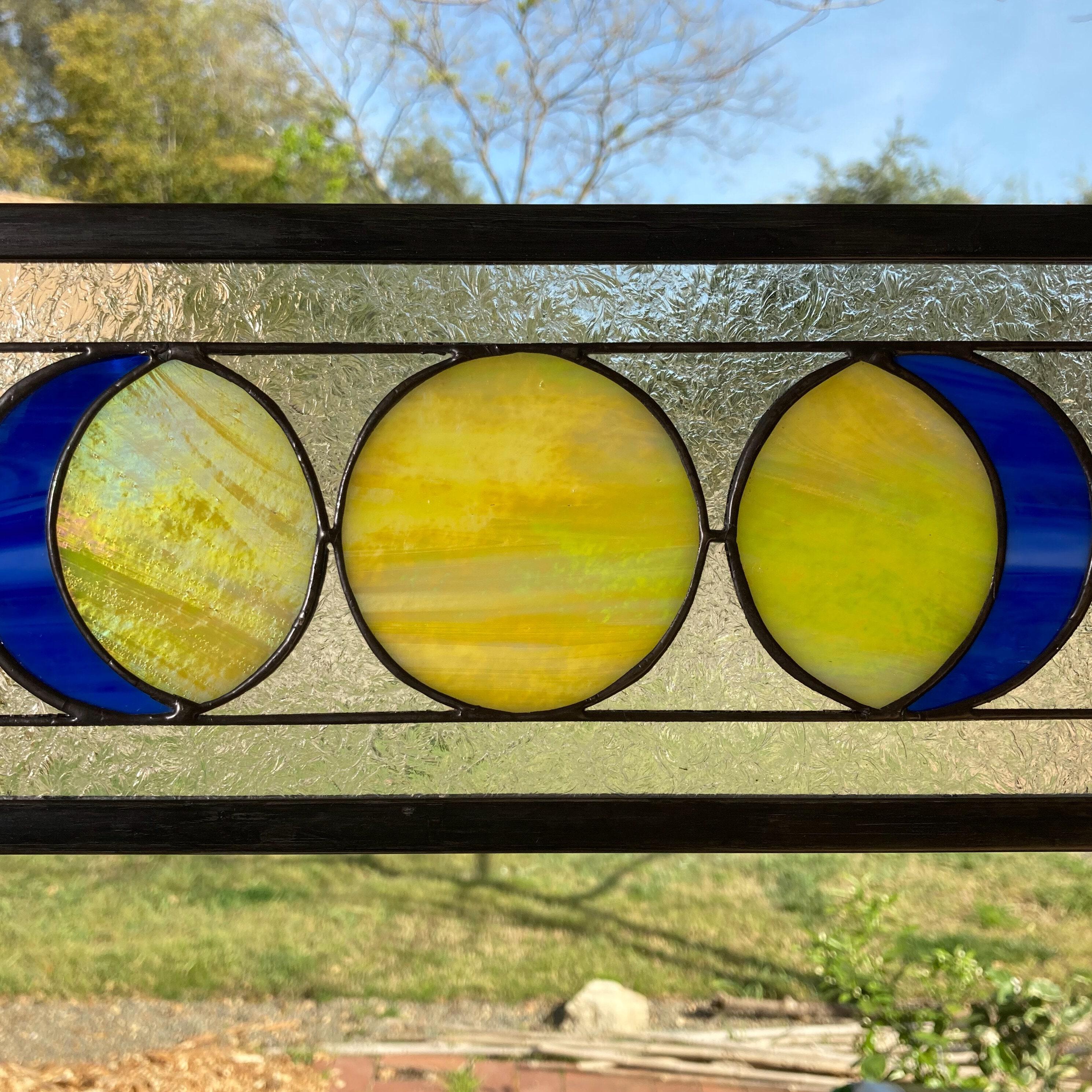 Moon Phase Stained Glass popular Panel in Deep Indigo