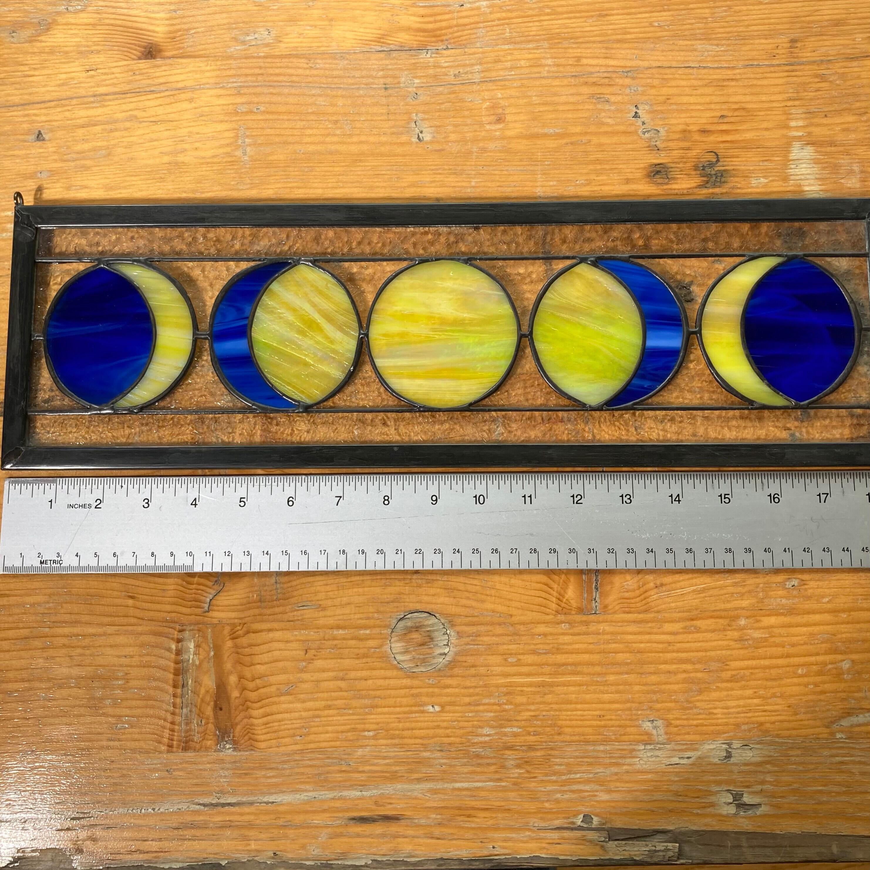 Online Moon Phase Stained Glass Panel in Deep Indigo