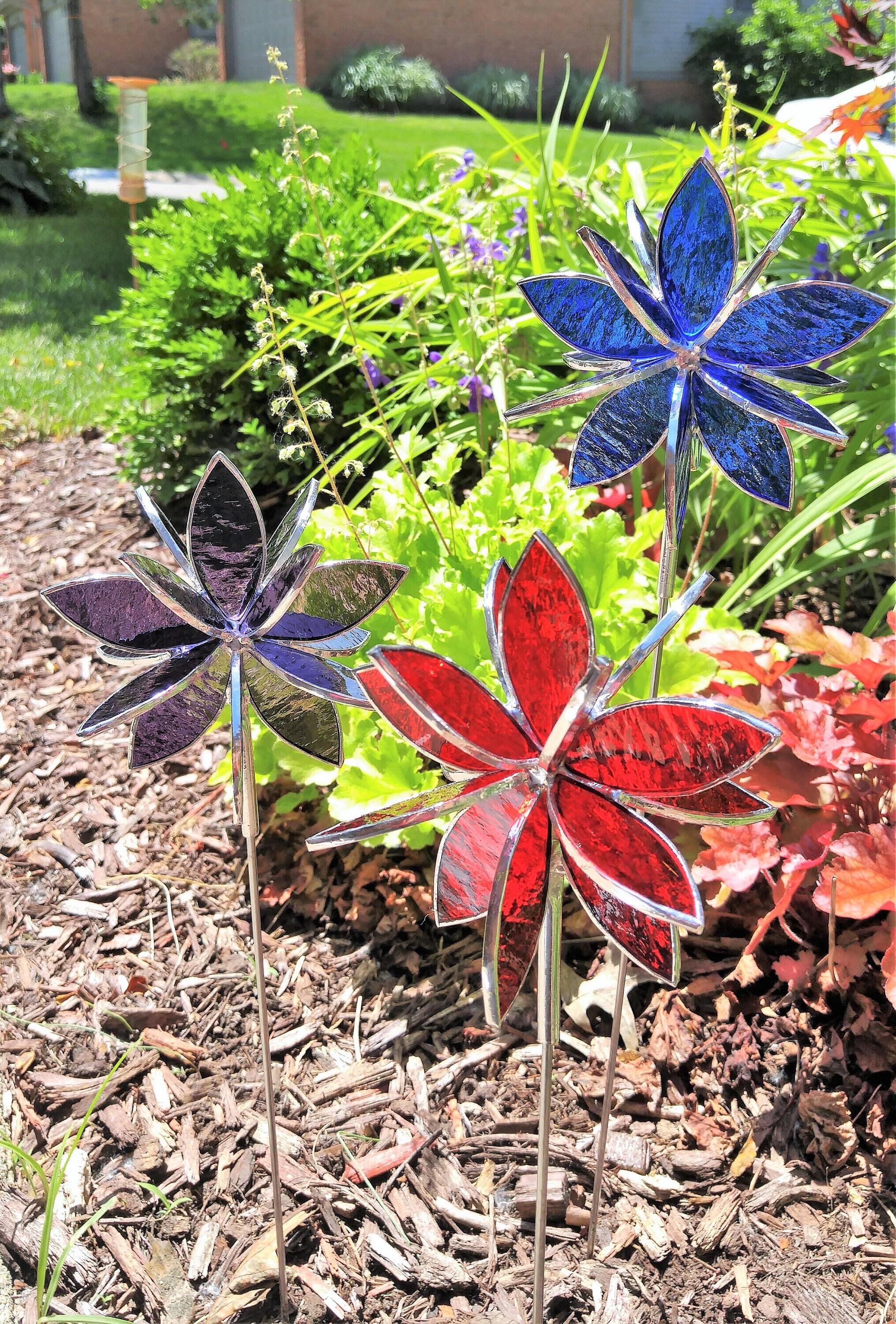 Stained glass yard garden art , Plant Stake, Free Shipping! Send in a Message what colors you factory want