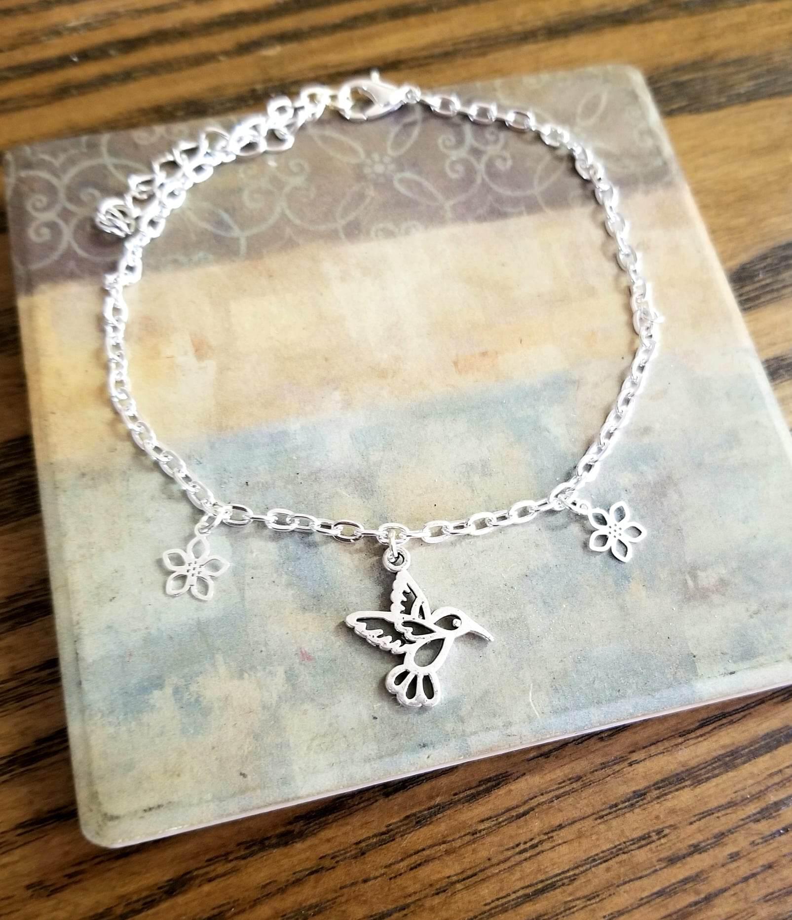 Jewelry :: Body Jewelry :: Anklets :: Hummingbird Anklet, Silver