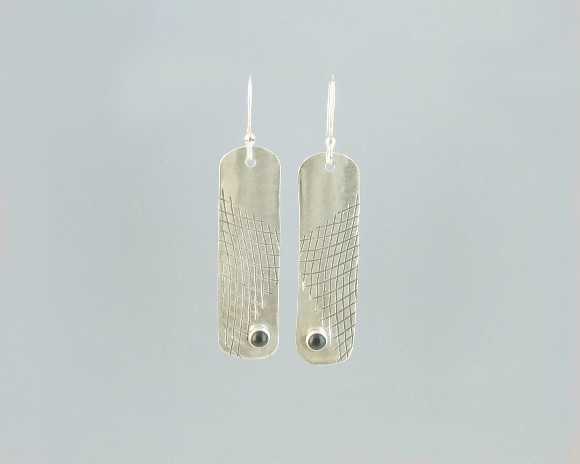Textured Sterling Silver Black Onyx Bar Earrings Sterling & Black Onyx Neutral Versatile Bar Earrings