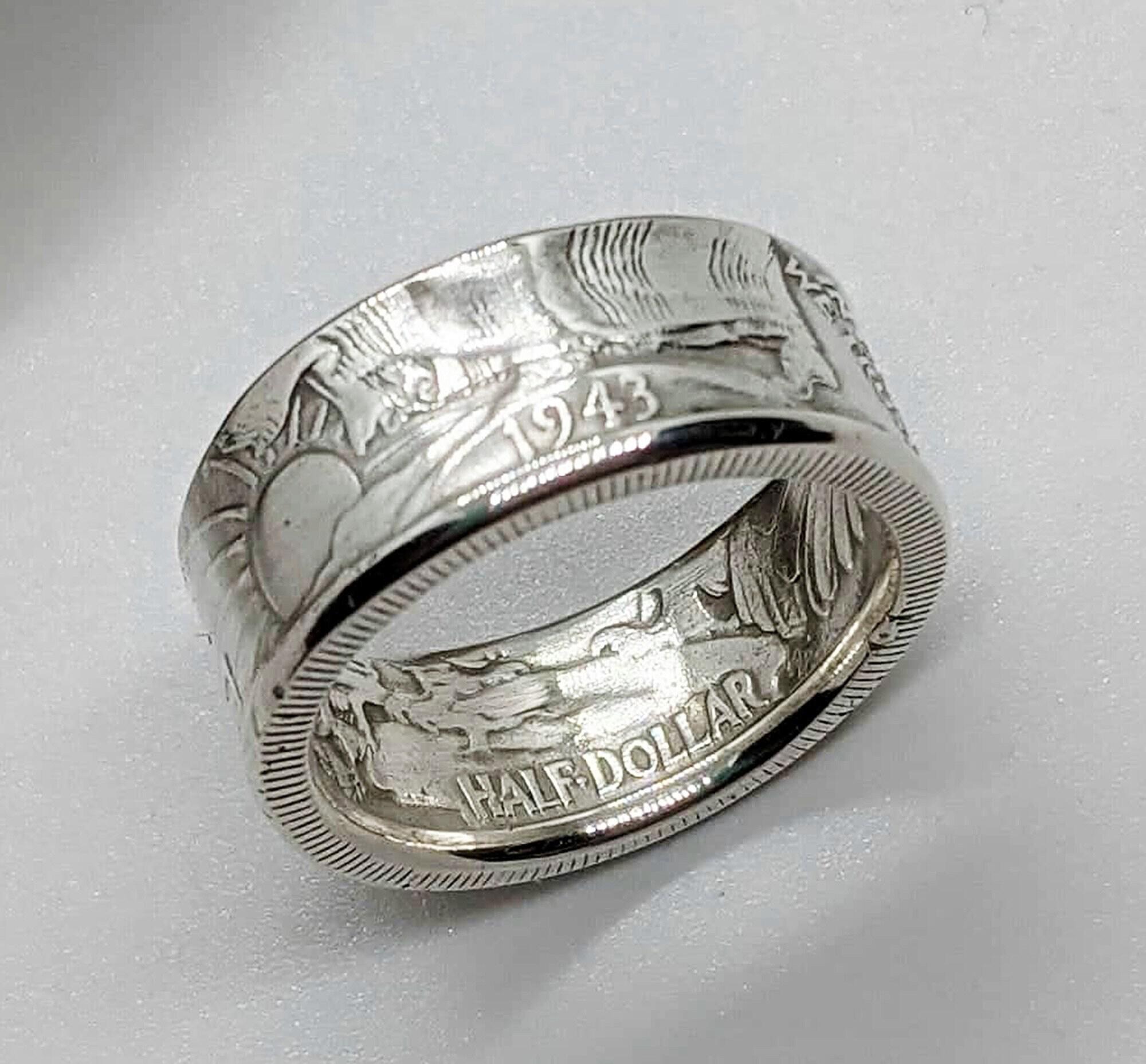 1943 Silver Coin Ring orders Walking Liberty Half Dollar Coin Rings Walker Wedding Band 75th Bday Birthday Gift Anniversary CoinRing Size 6-16 74th